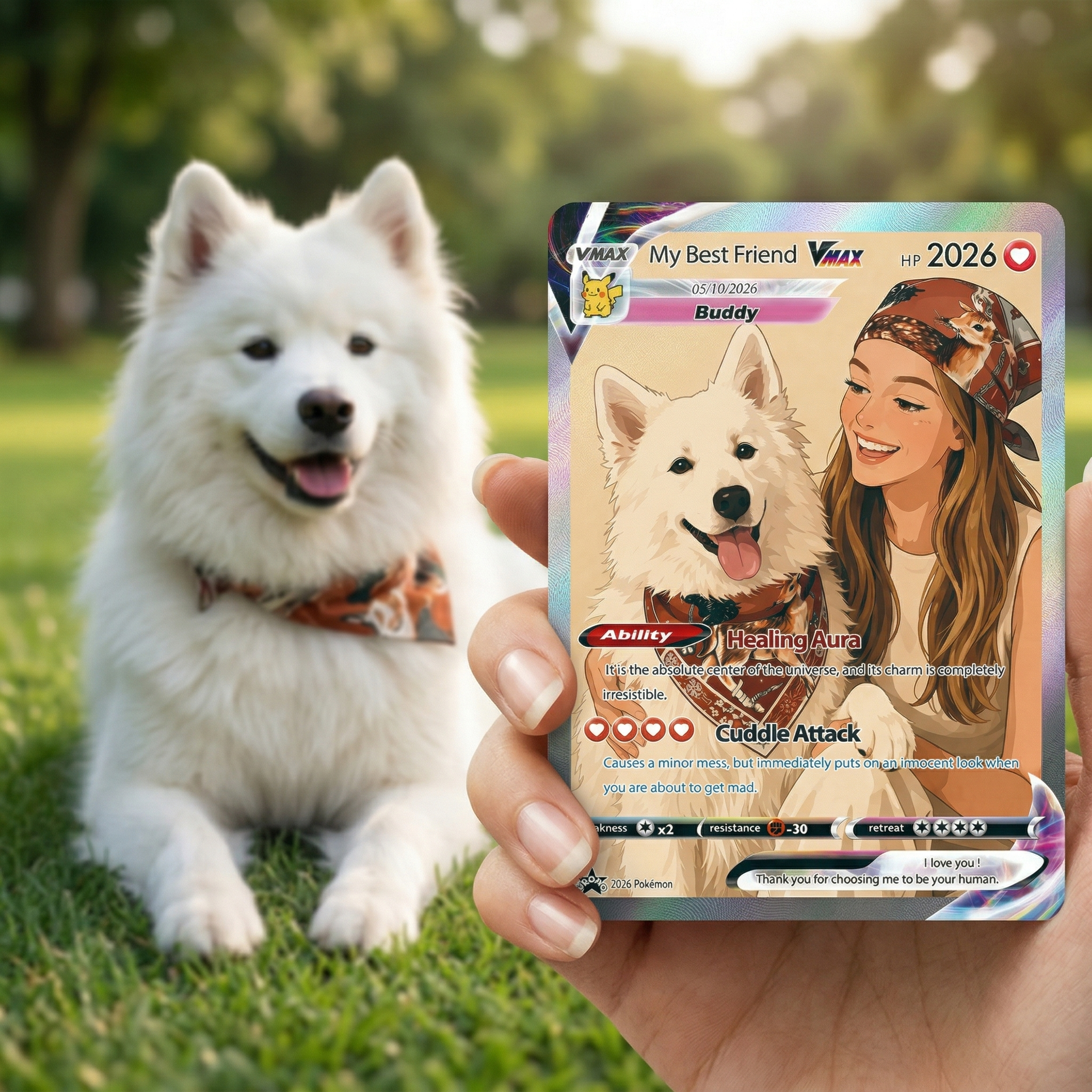 Turn Your Pet Photo Into a Custom VMAX Poke Card - Personalized Dog & Cat Portrait Holographic Gift