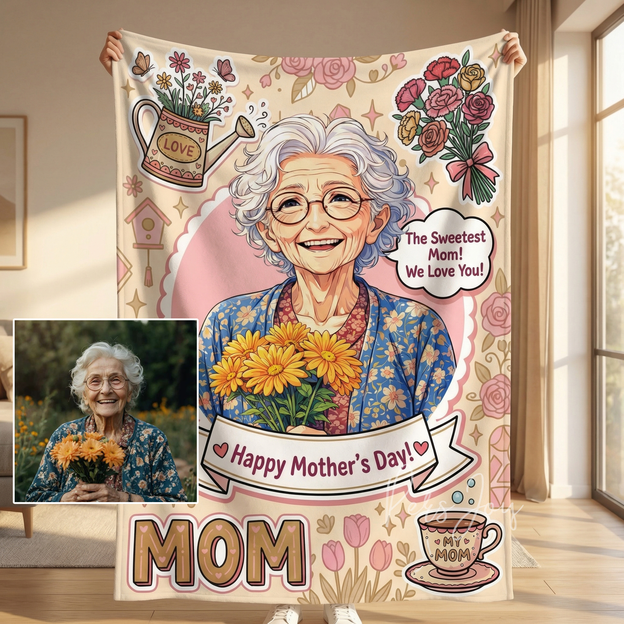Custom Comic Style Mother's Day Blanket - Personalized Gift for Mama Grandma