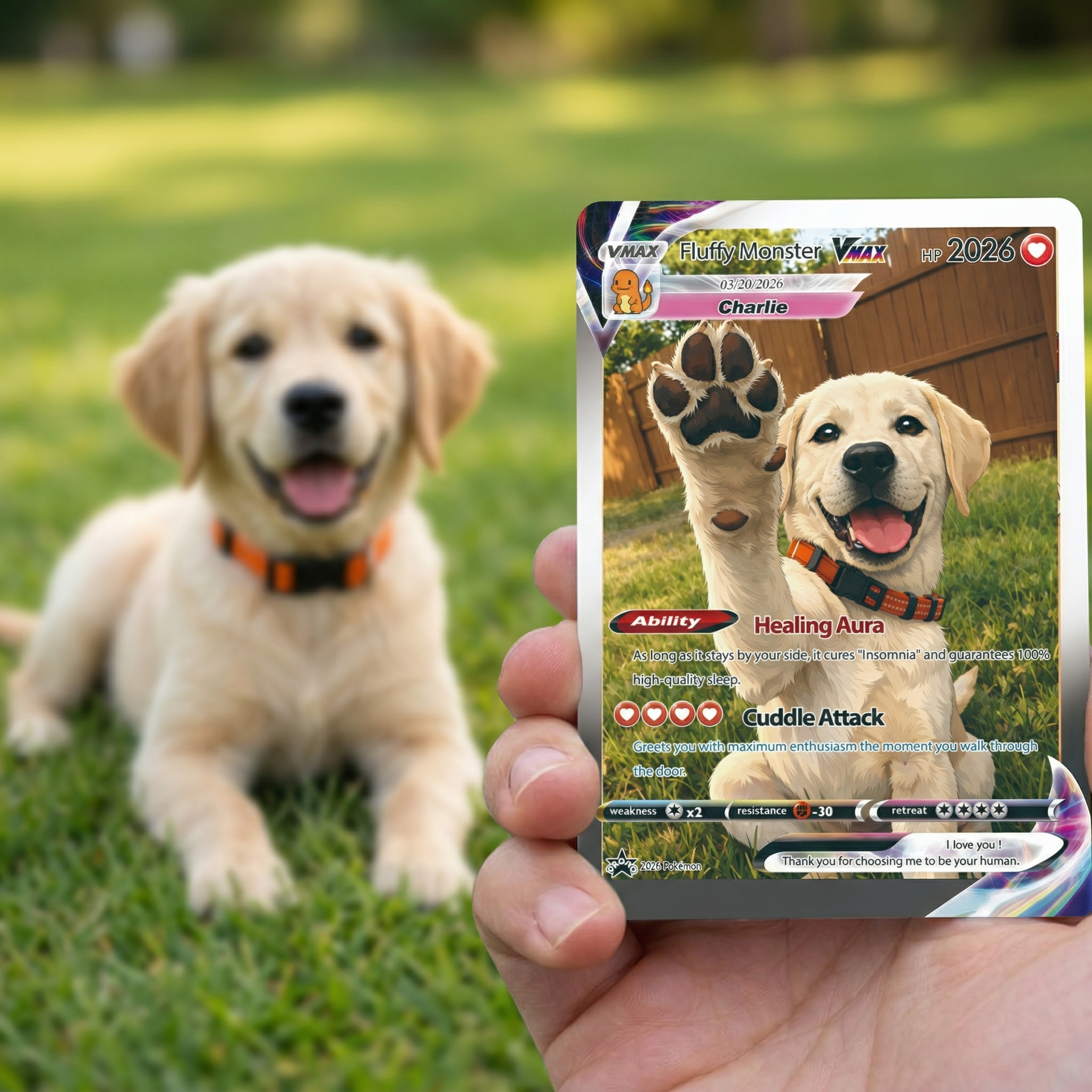 Turn Your Pet Photo Into a Custom VMAX Poke Card - Personalized Dog & Cat Portrait Holographic Gift