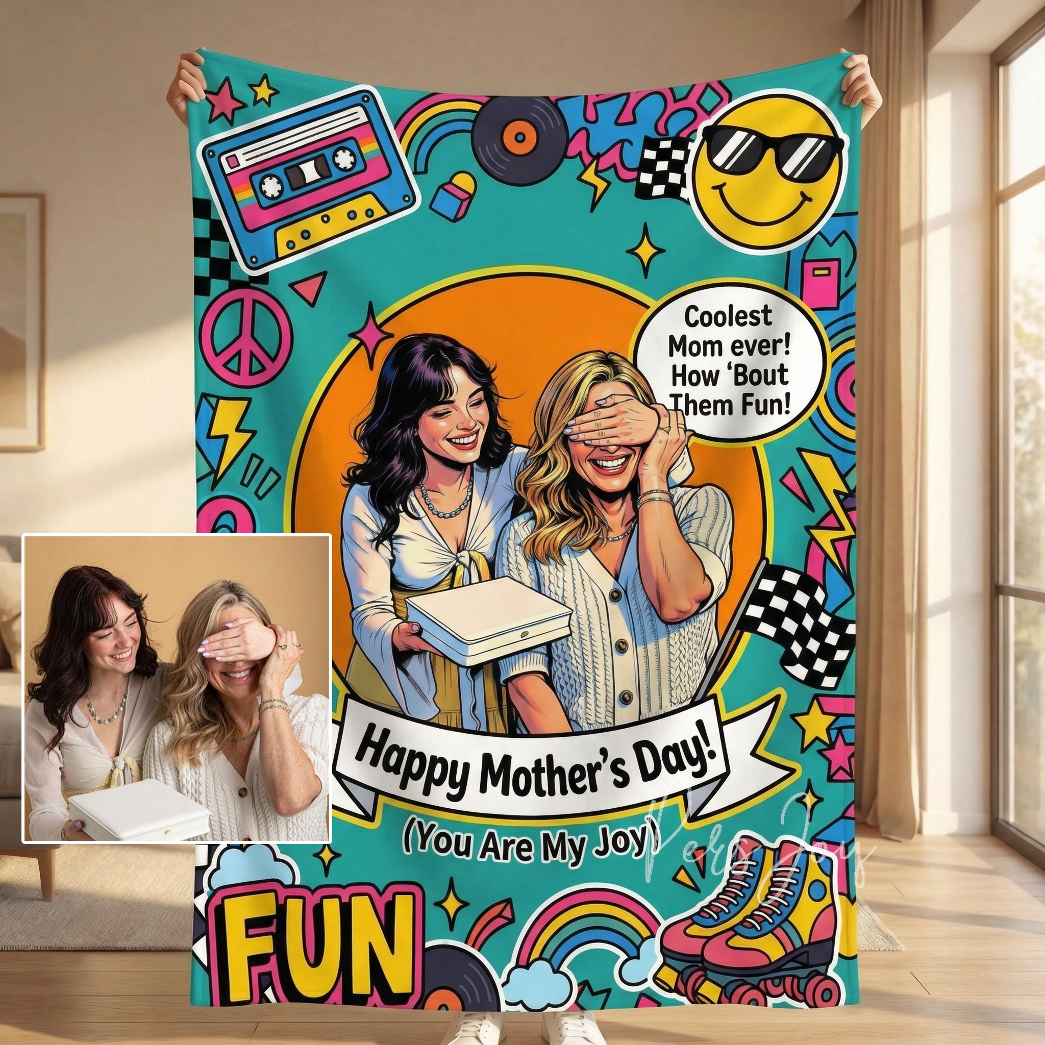 Custom Comic Style Mother's Day Blanket - Personalized Gift for Mama Grandma