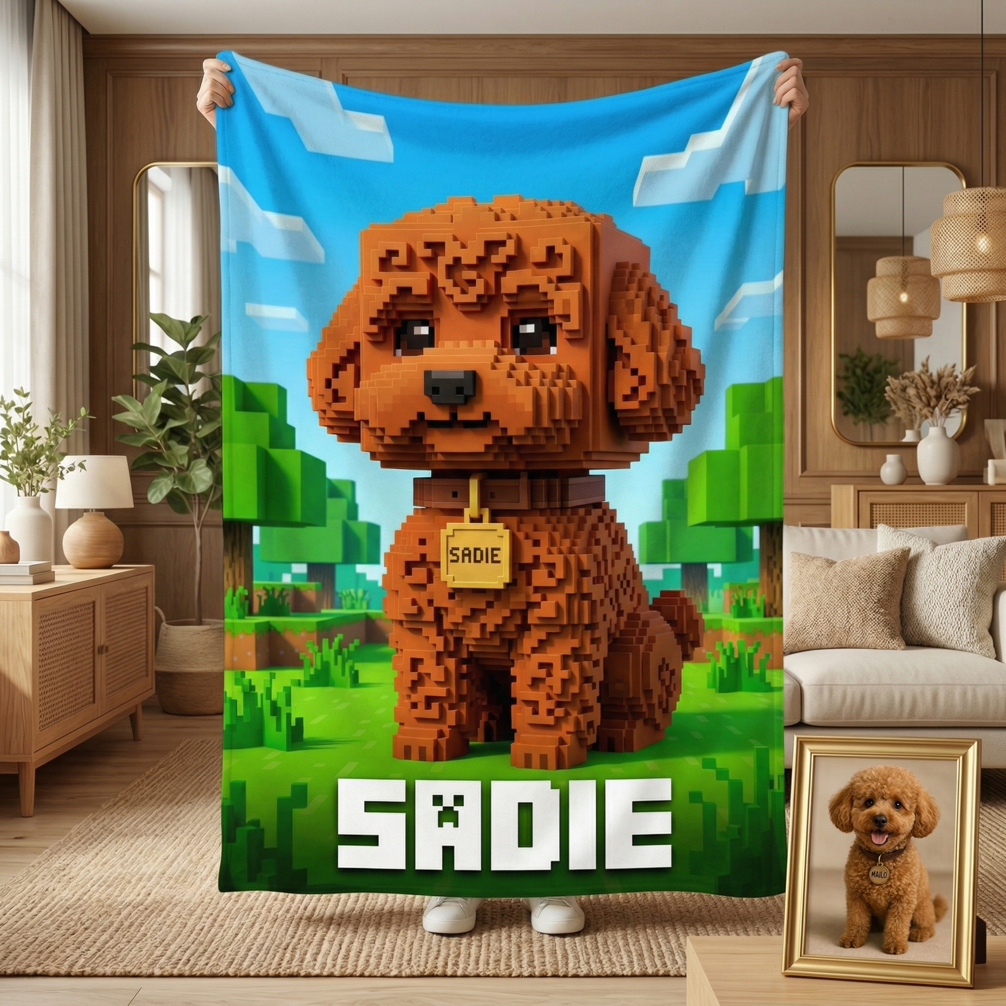 Custom Pixel Block Avatar Blanket | Gamer "Craft World" Style | Personalized Kids & Pets Gift