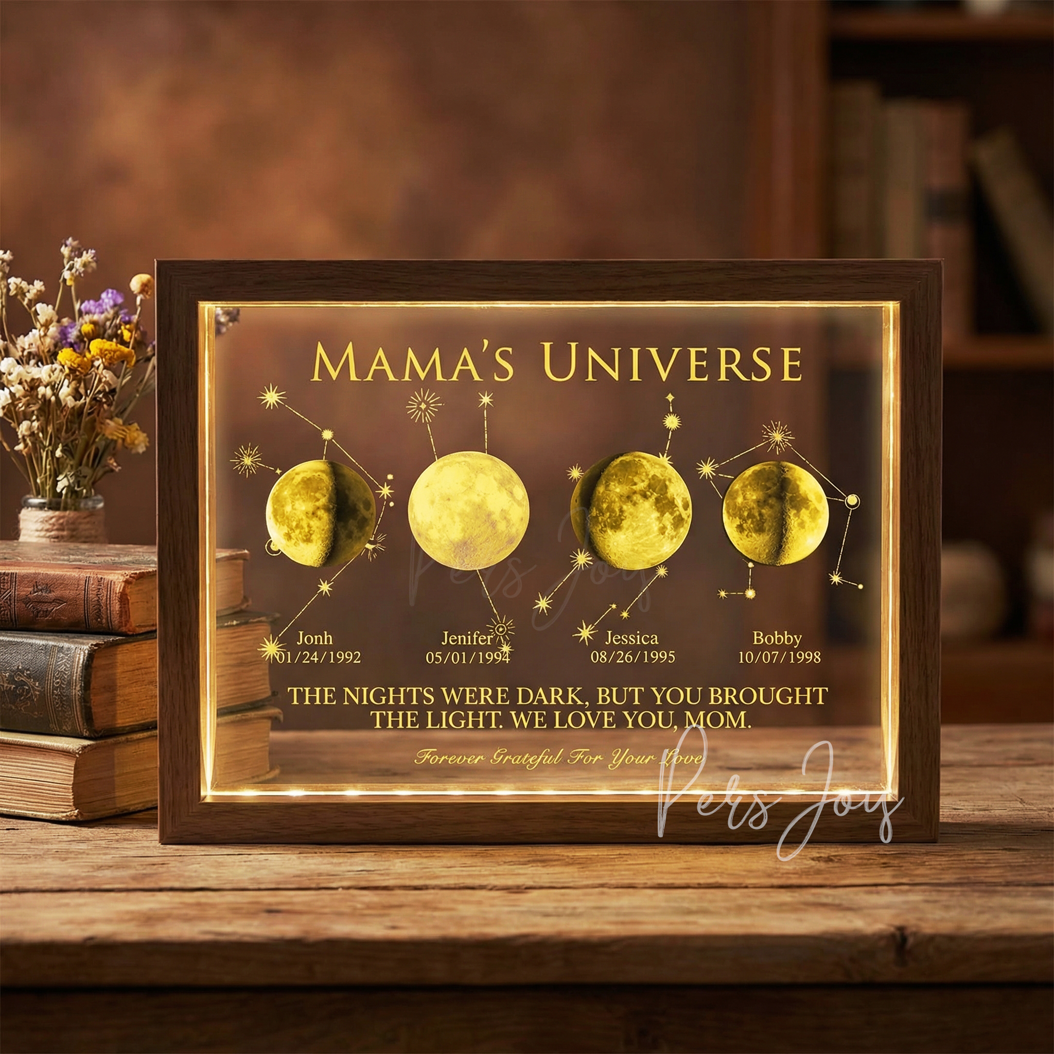 Mama's Universe LED- Personalized Moon Phase & Star Sing LED Frames | Mother's Day Gift