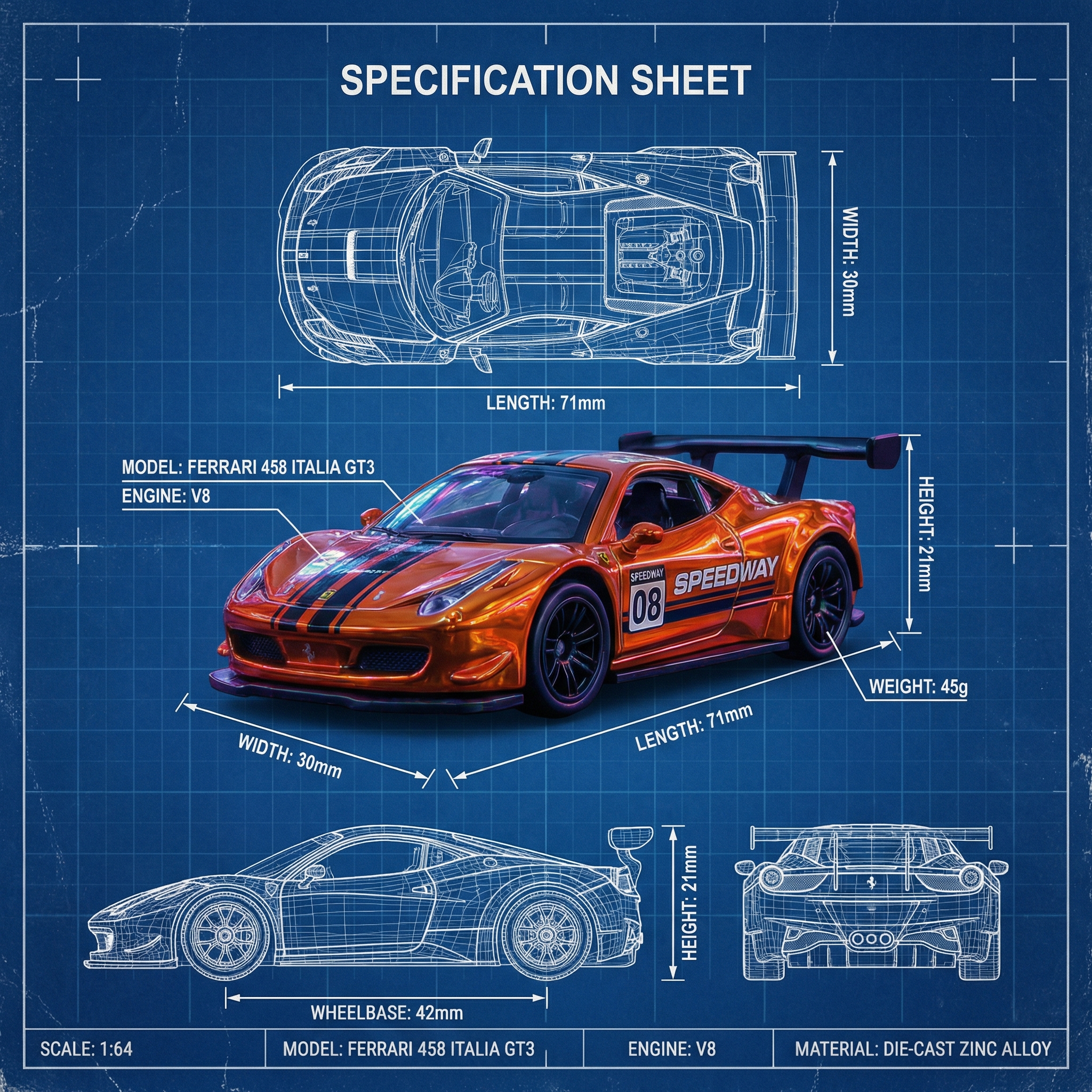 Miniature World | 1:64 Scale Diecast Car Model + LED Illuminated Extendable Garage Display Case Keychain (Multiple Car Models Available)
