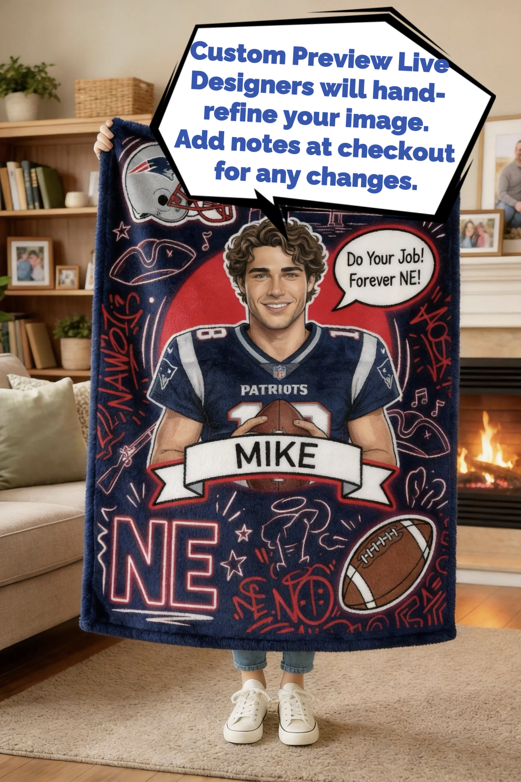 Custom American Football GTA Style Blanket – All 32 Team Customizable with any photo Football Fans Gift