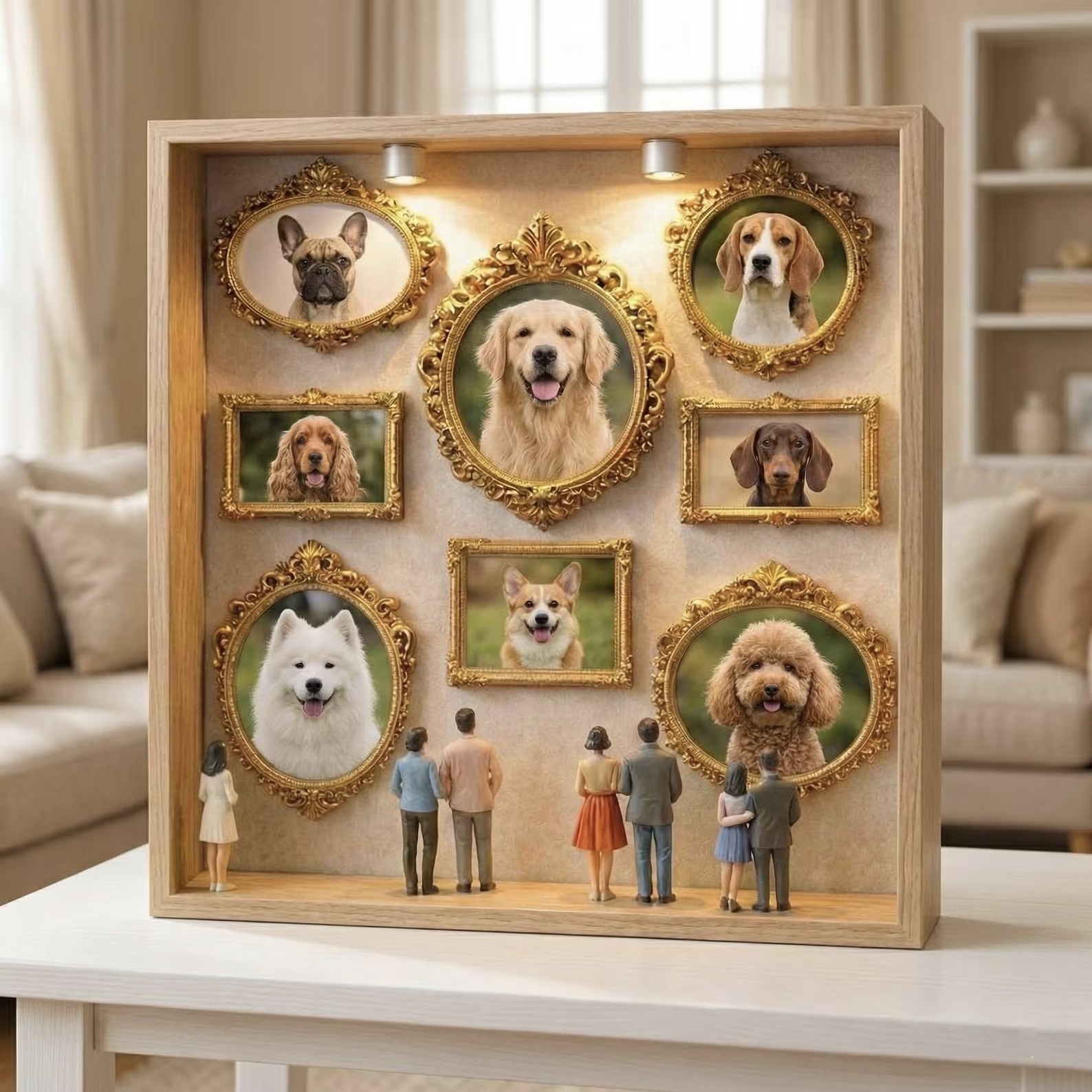 Personalized Mini Museum LED Shadow Box - Custom Art Gallery Photo Frame Gift for Couples, Family or Pet Lovers