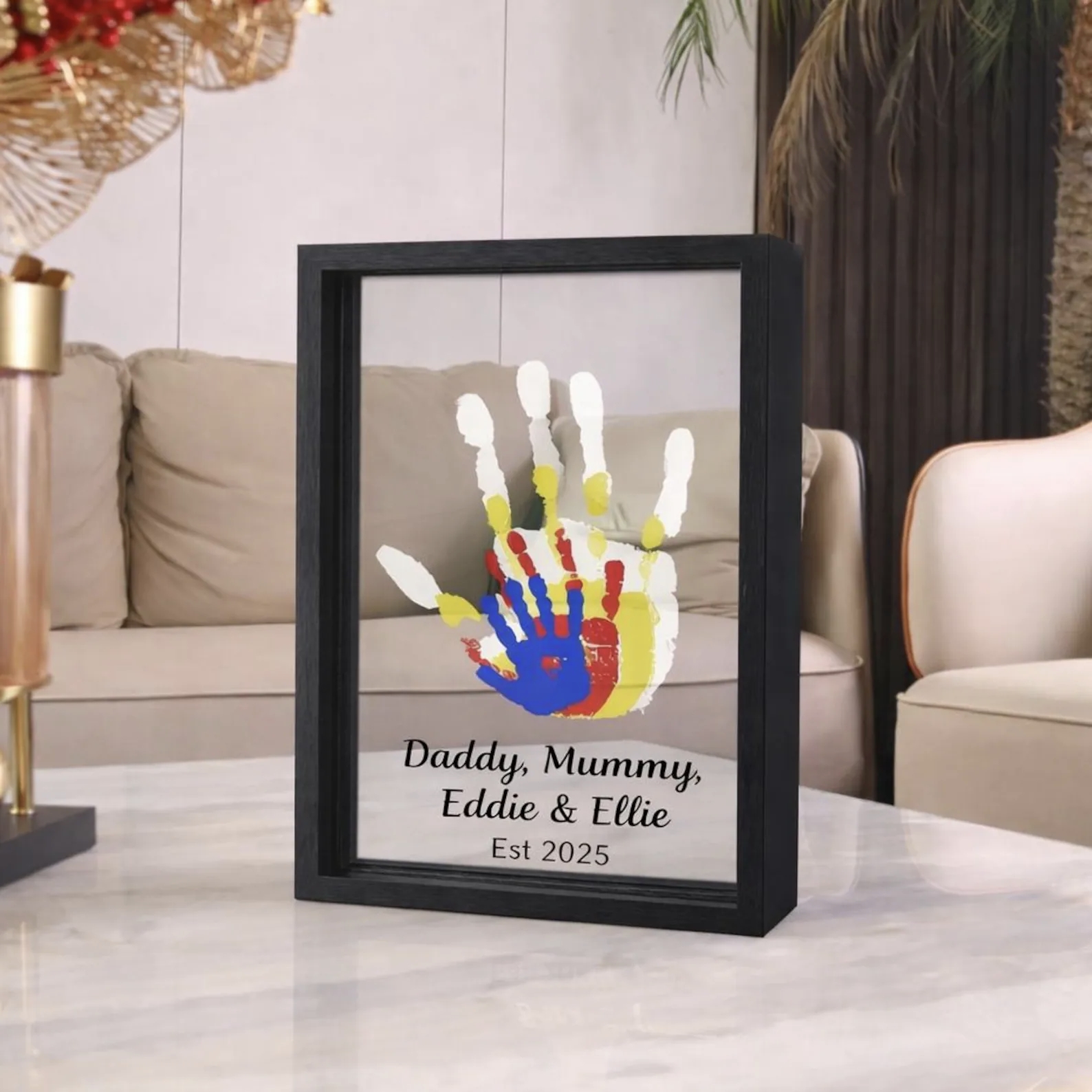 Custom Family Overlapping Handprint Shadow Box – DIY Modern Keepsake Frame & Personalized Generational Art 🖐️🌈