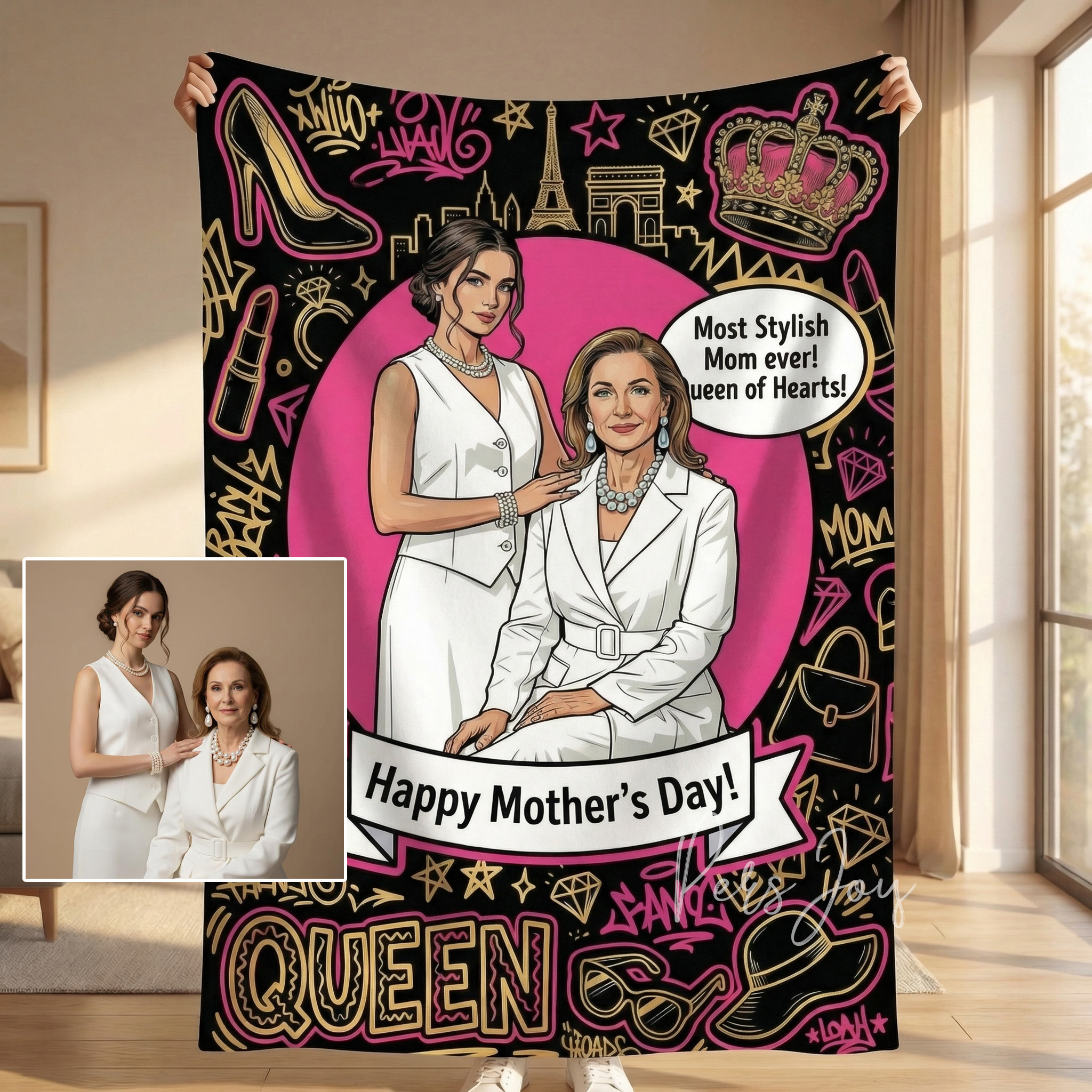 Custom Comic Style Mother's Day Blanket - Personalized Gift for Mama Grandma