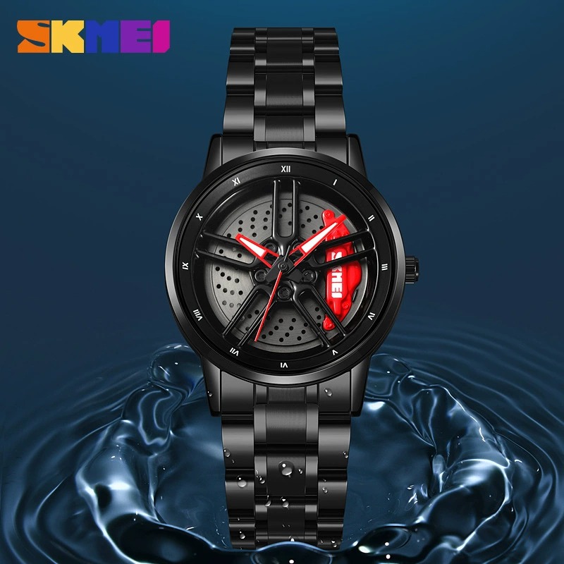 3D Supercar Wheel Hub Watch | Waterproof Sports Watch with Red Brake Caliper Design