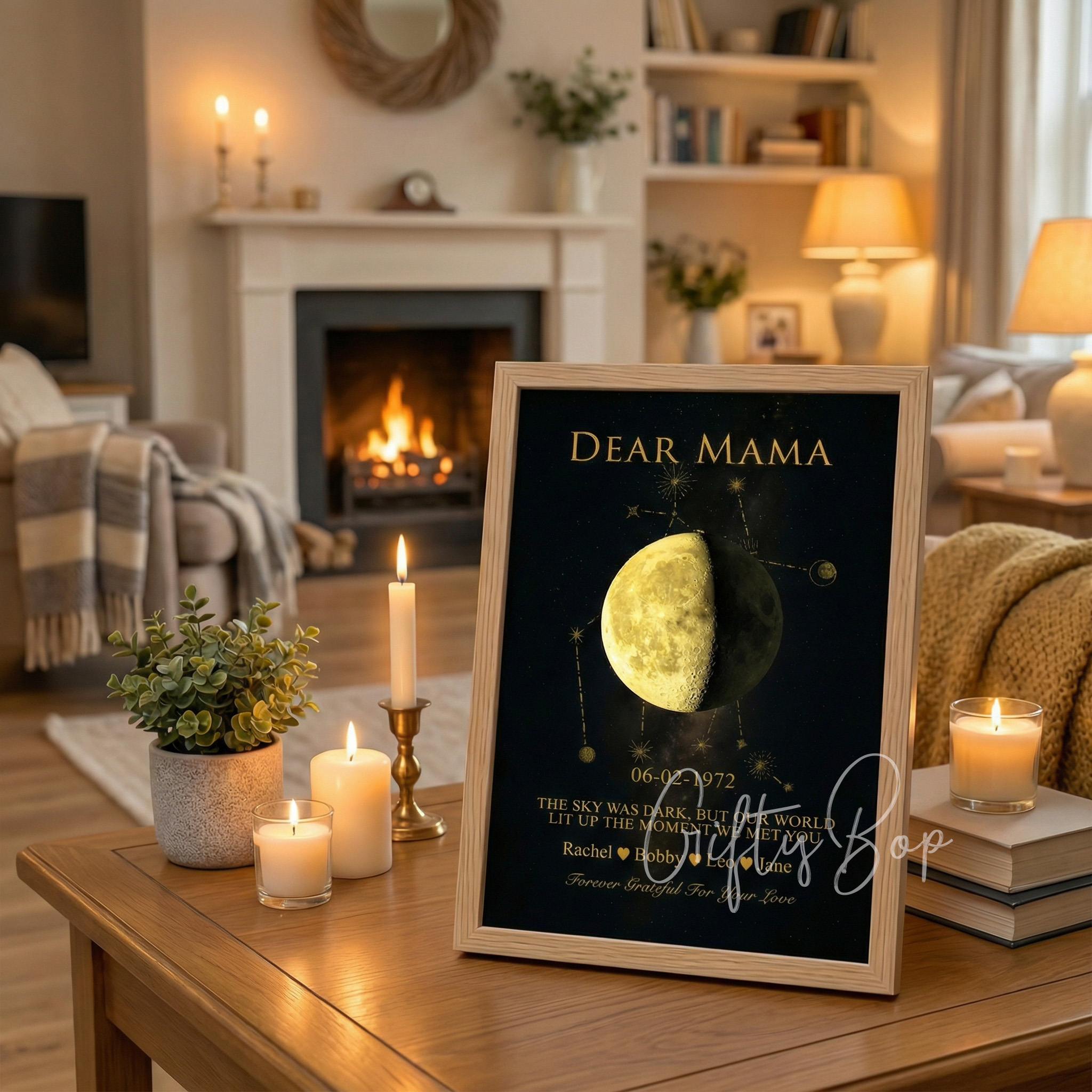 Mama's Moon - Personalized One Moon Phase & Star Sing Art | Mother's Day Gift