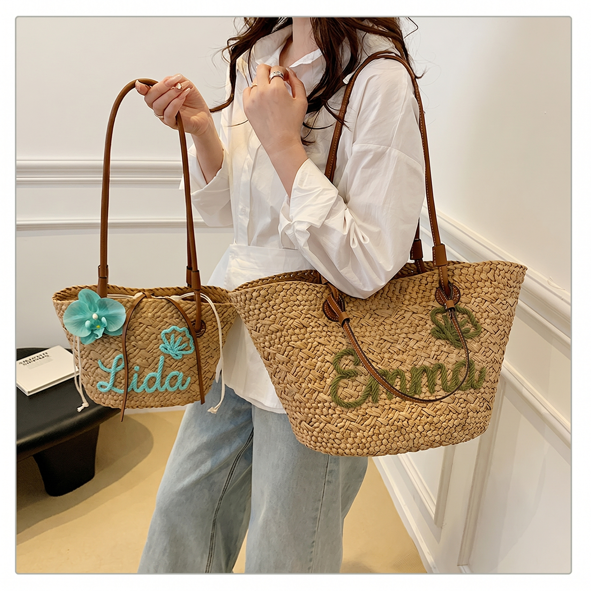 Personalized Gift: Custom Embroidery Name Straw Bag - The Ultimate Summer Vacation Essential & Bridesmaid Proposal Gift