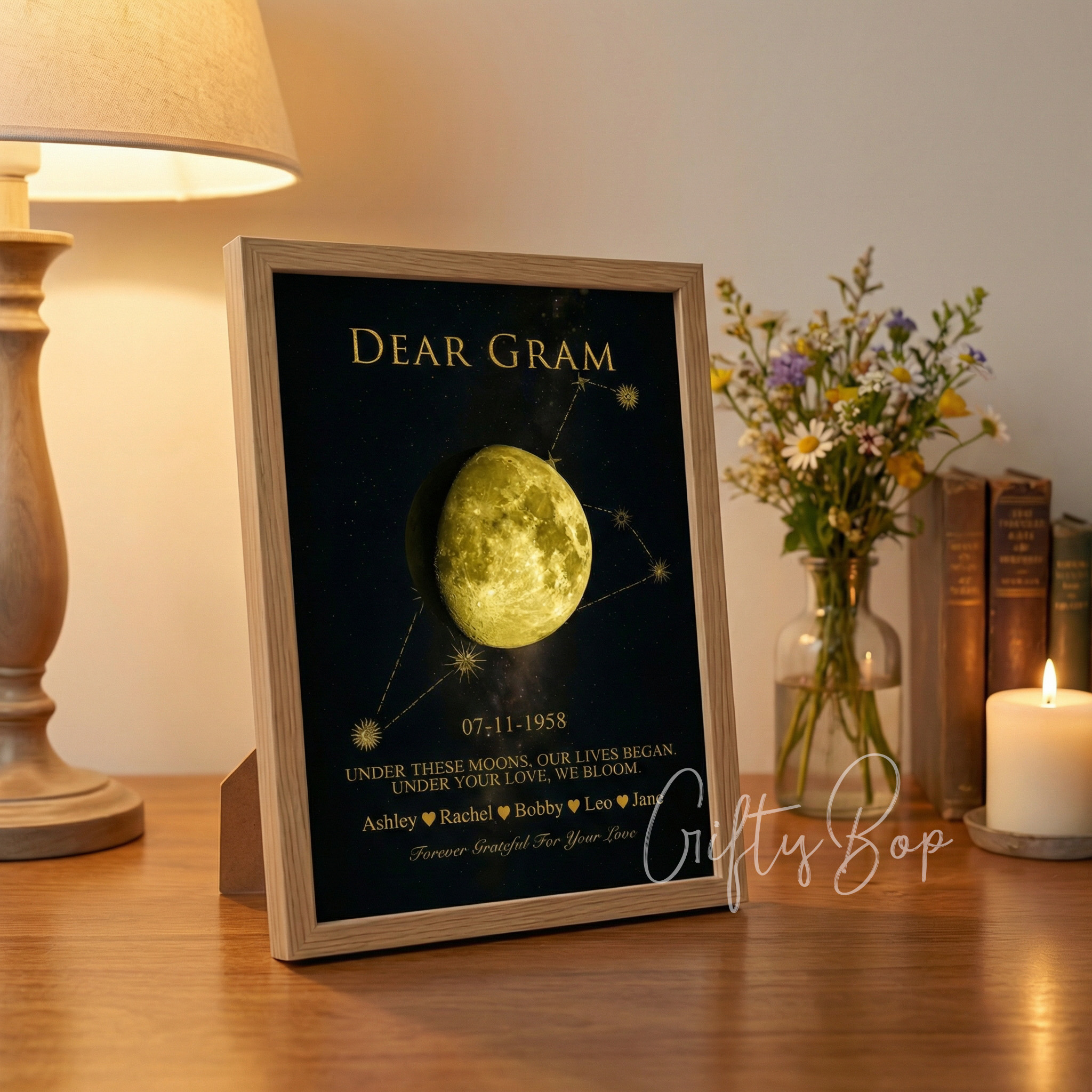 Mama's Moon - Personalized One Moon Phase & Star Sing Art | Mother's Day Gift