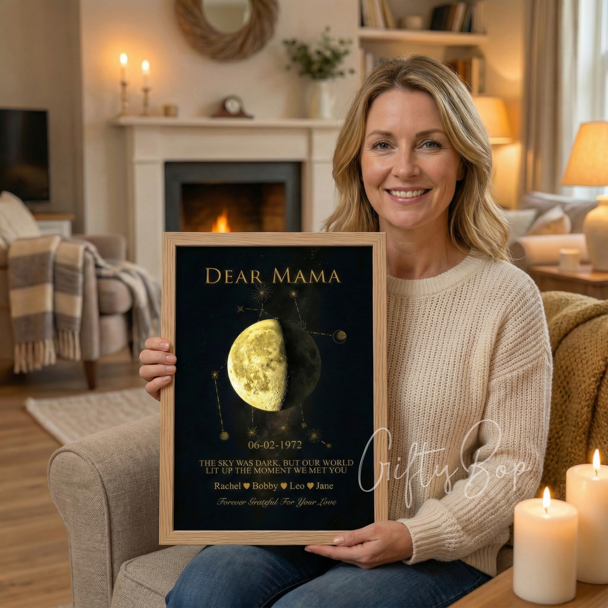 Mama's Moon - Personalized One Moon Phase & Star Sing Art | Mother's Day Gift