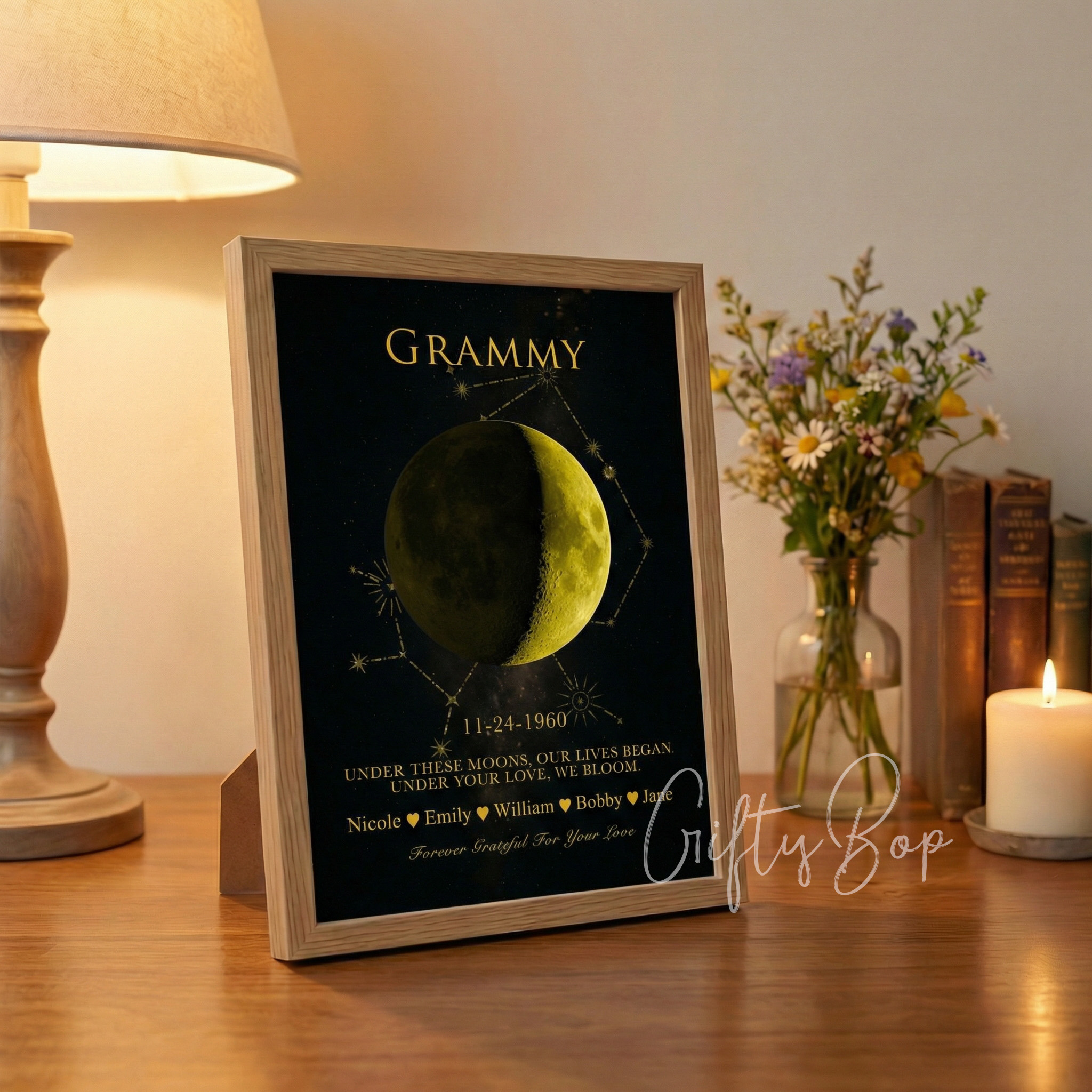 Mama's Moon - Personalized One Moon Phase & Star Sing Art | Mother's Day Gift