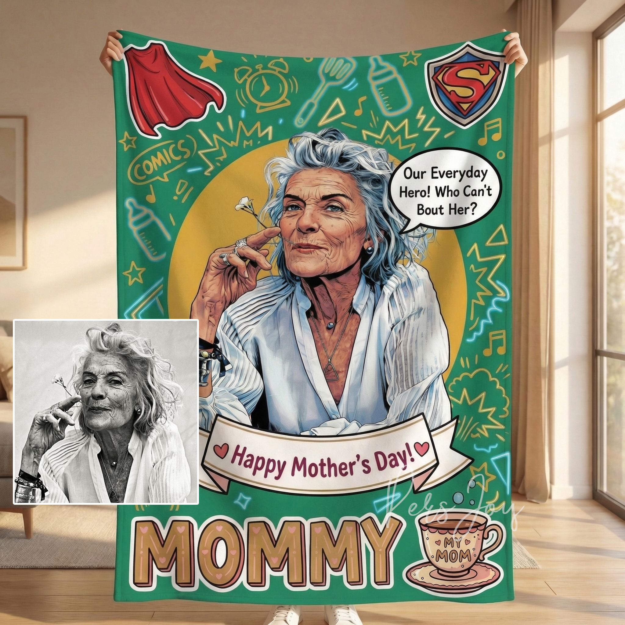 Custom Comic Style Mother's Day Blanket - Personalized Gift for Mama Grandma