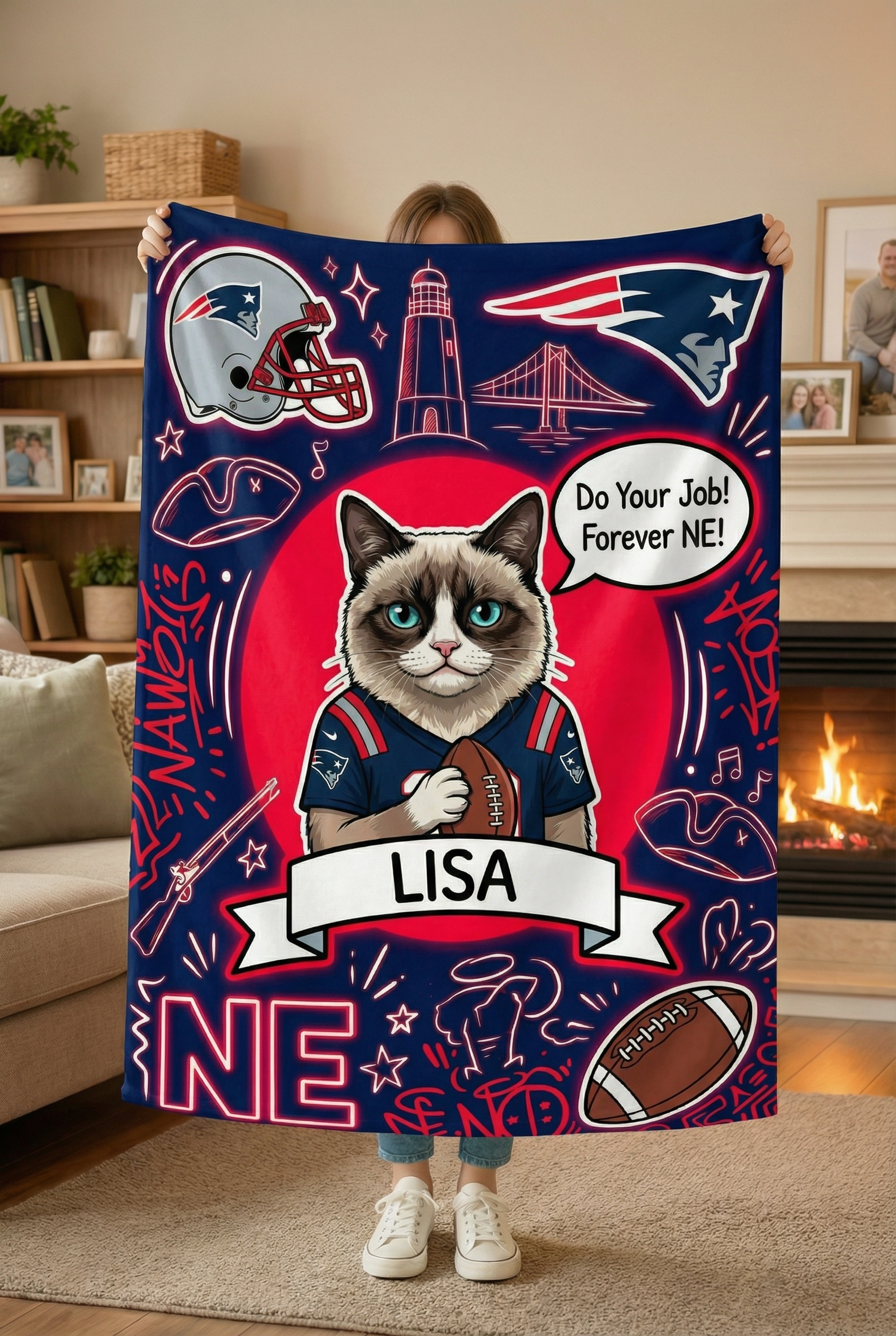 [Copy]Custom American Football Pet Blanket – Artist-Crafted Pet Player Portrait
