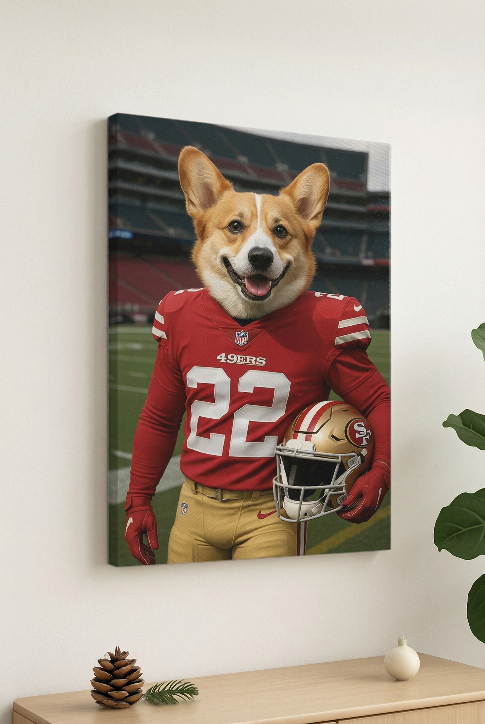 Custom American Football Pet Portrait Frame&Canvas – Artist Hand-Designed Decorative Wall Art