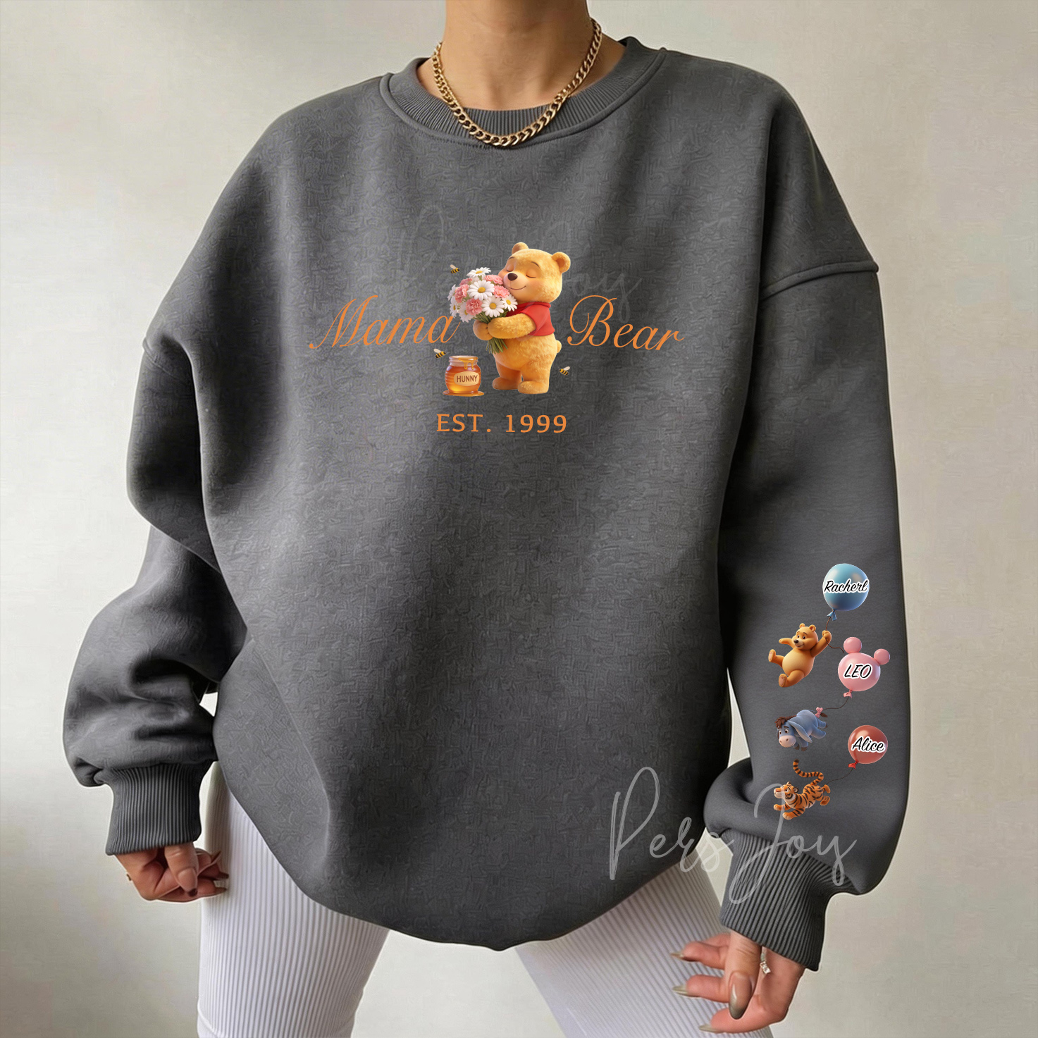 Custom Mama Bear Sweatshirt, Personalized Mother's Day Gift, Kids Name, Honey Bee Sleeve, Est