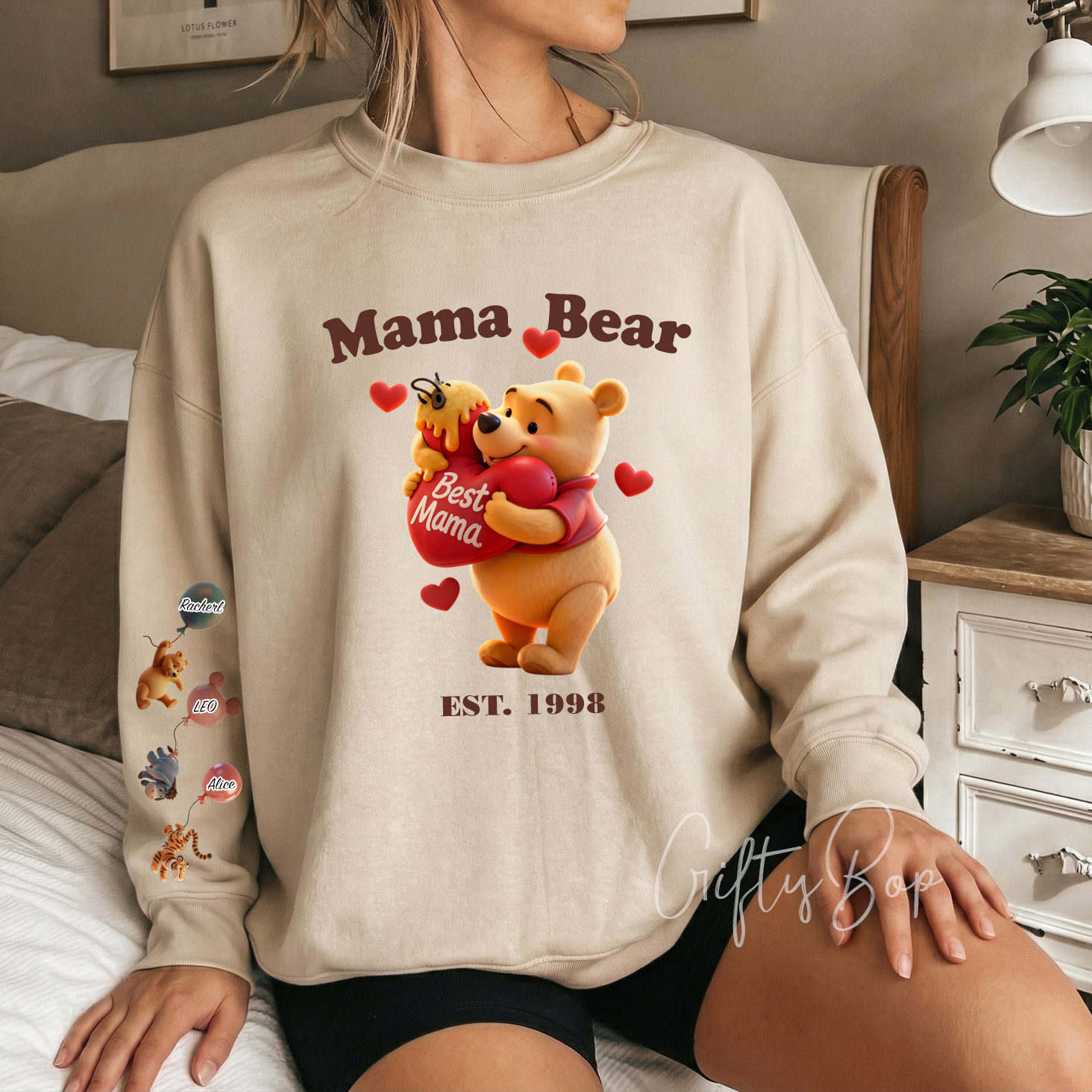 Custom Best Mama Bear Crewneck Hoodie With Kids Names - Personalized Sweatshirt Mother's Day Gift