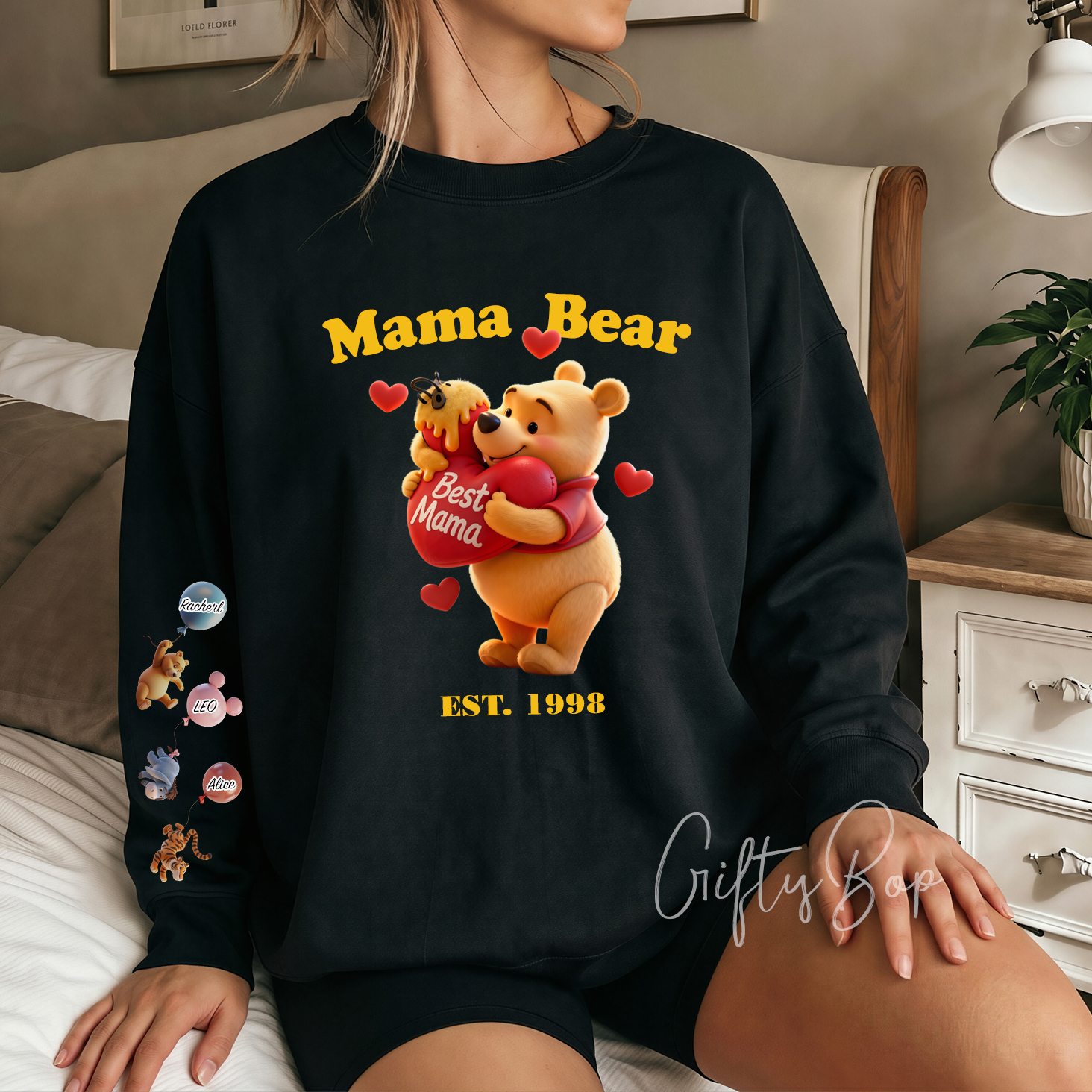 Custom Best Mama Bear Crewneck Hoodie With Kids Names - Personalized Sweatshirt Mother's Day Gift