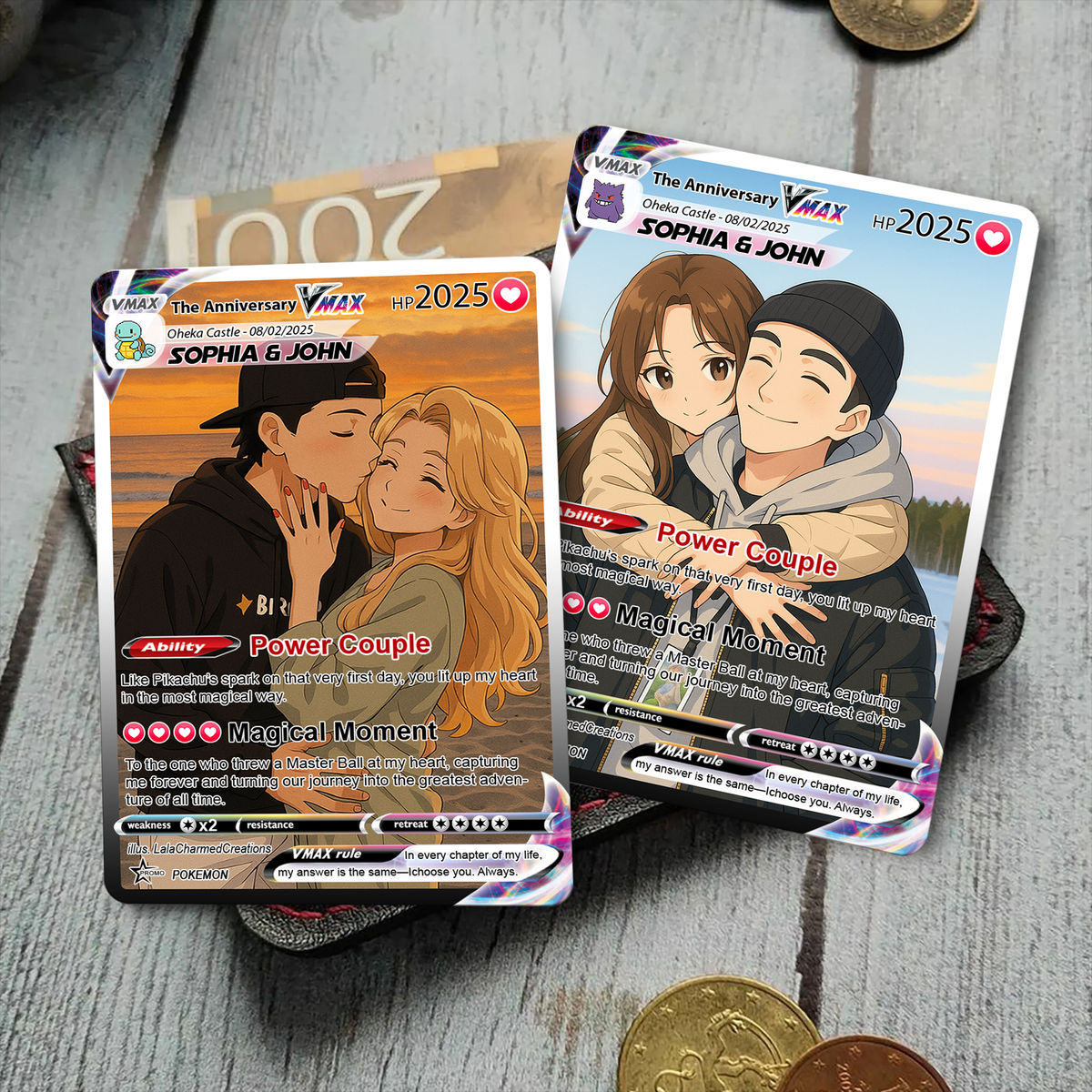 Poke Couples Card - Personalized Anniversary Card, Custom Photo Pokemon Card, Anime Wedding Card, Anniversary Gift, Custom Card for Couple,Valentine's