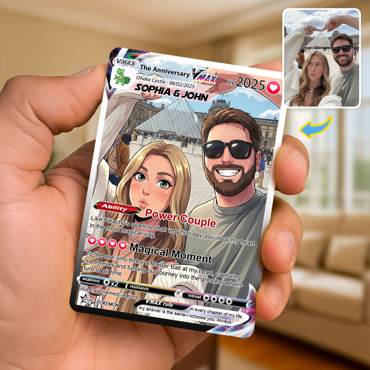 Poke Couples Card - Personalized Anniversary Card, Custom Photo Pokemon Card, Anime Wedding Card, Anniversary Gift, Custom Card for Couple,Valentine's