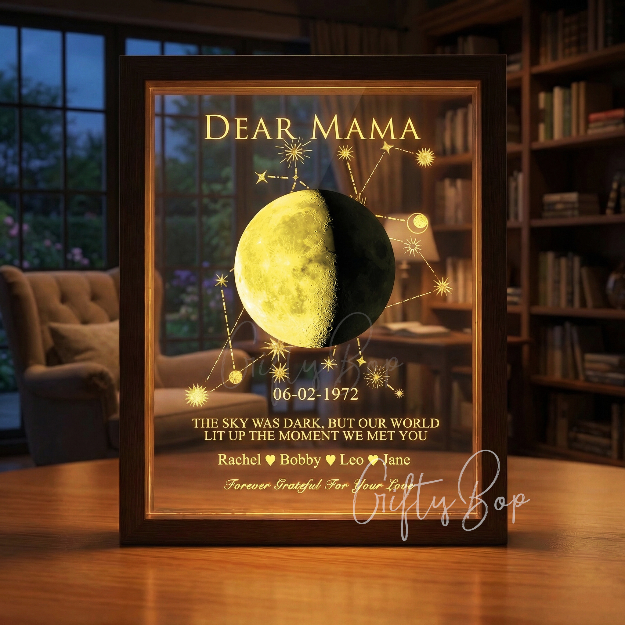 Mama's Moon LED- Personalized Moon Phase & Star Sing LED Frames | Mother's Day Gift