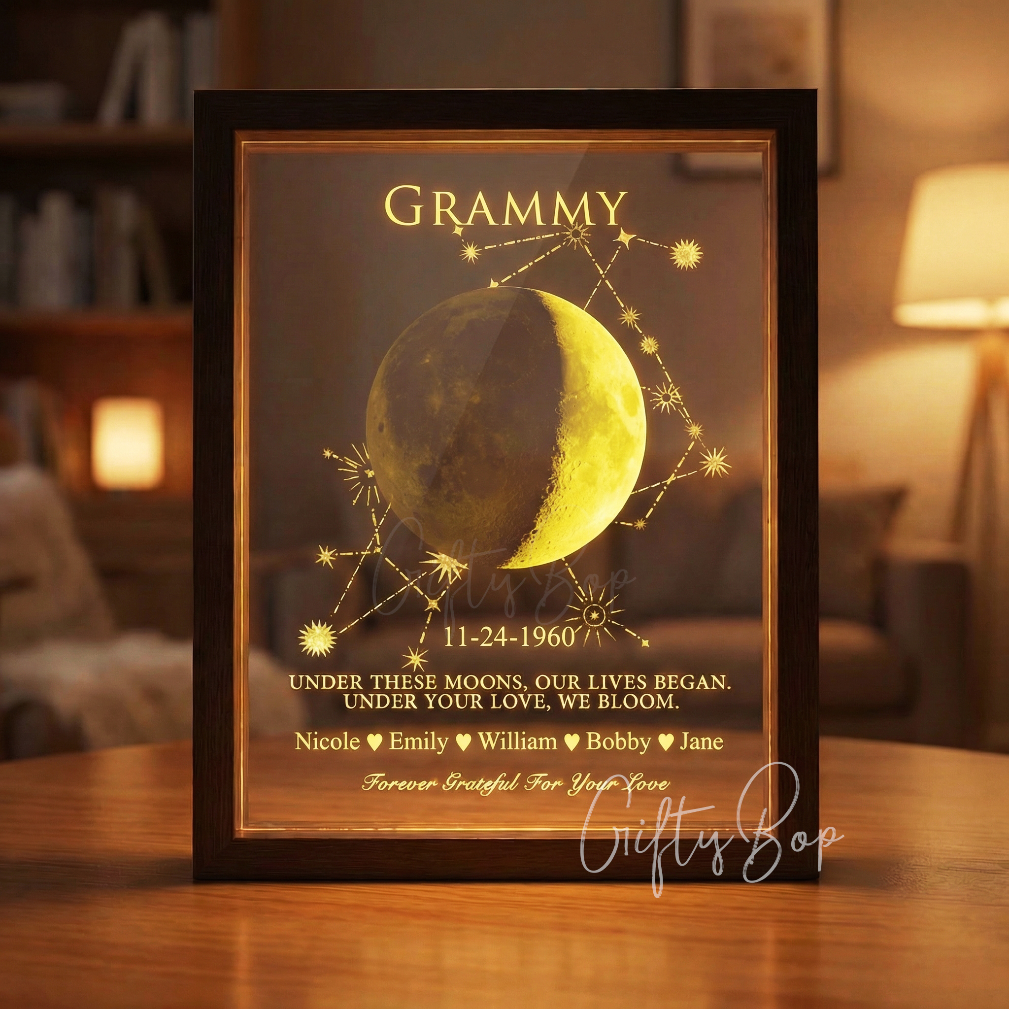 Mama's Moon LED- Personalized Moon Phase & Star Sing LED Frames | Mother's Day Gift