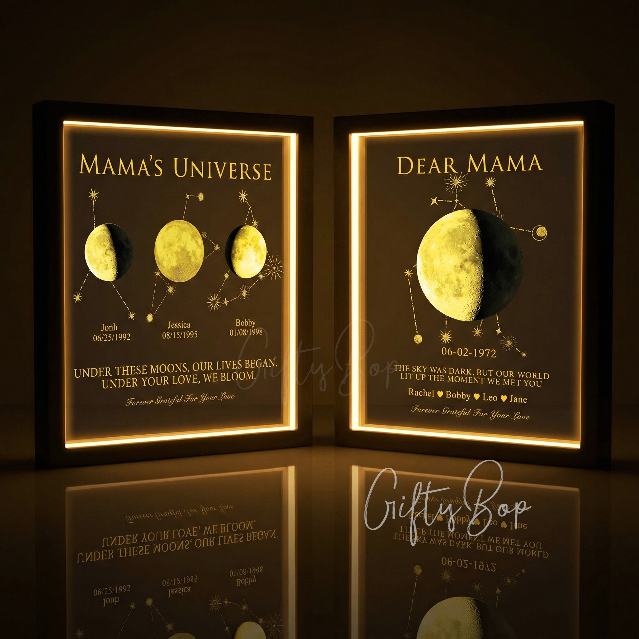 Mama's Moon LED- Personalized Moon Phase & Star Sing LED Frames | Mother's Day Gift