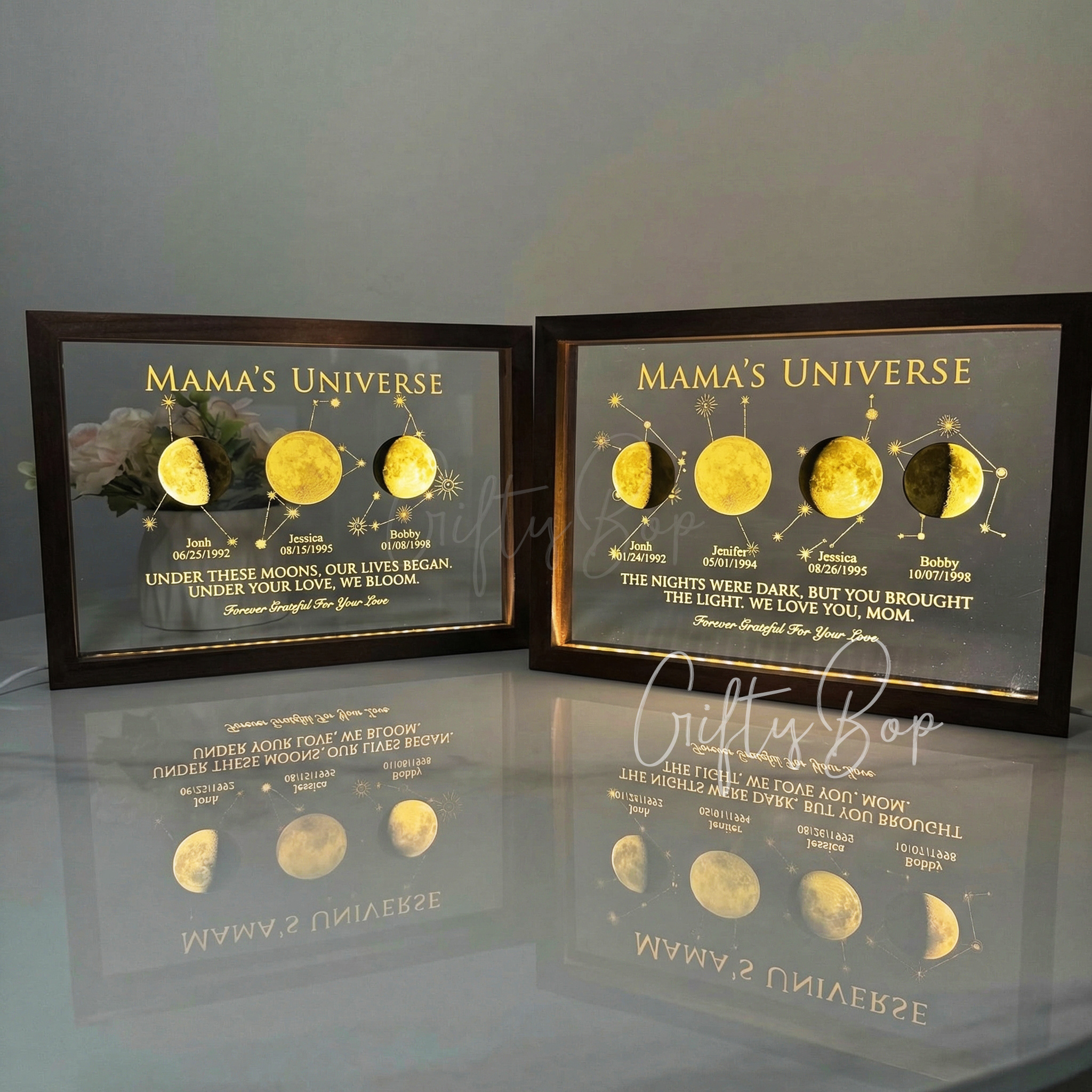 Mama's Universe LED- Personalized Moon Phase & Star Sing LED Frames | Mother's Day Gift