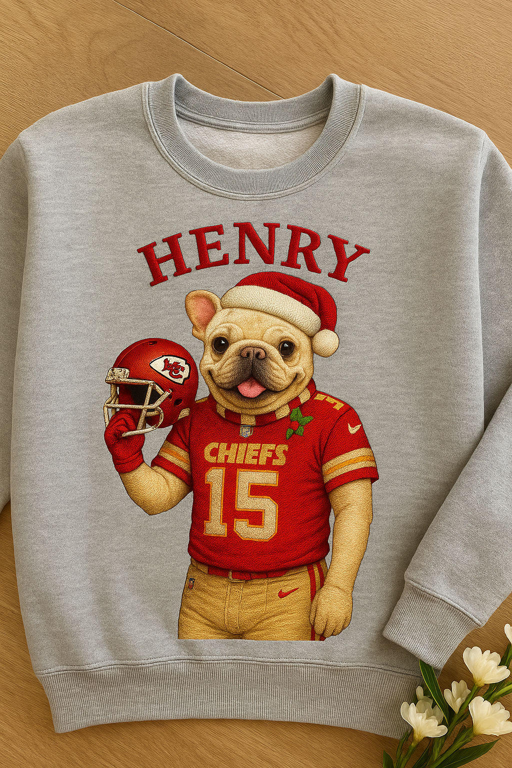 Personalized Pet Football Jersey Sweatshirt – Custom Embroidery Christmas Edition