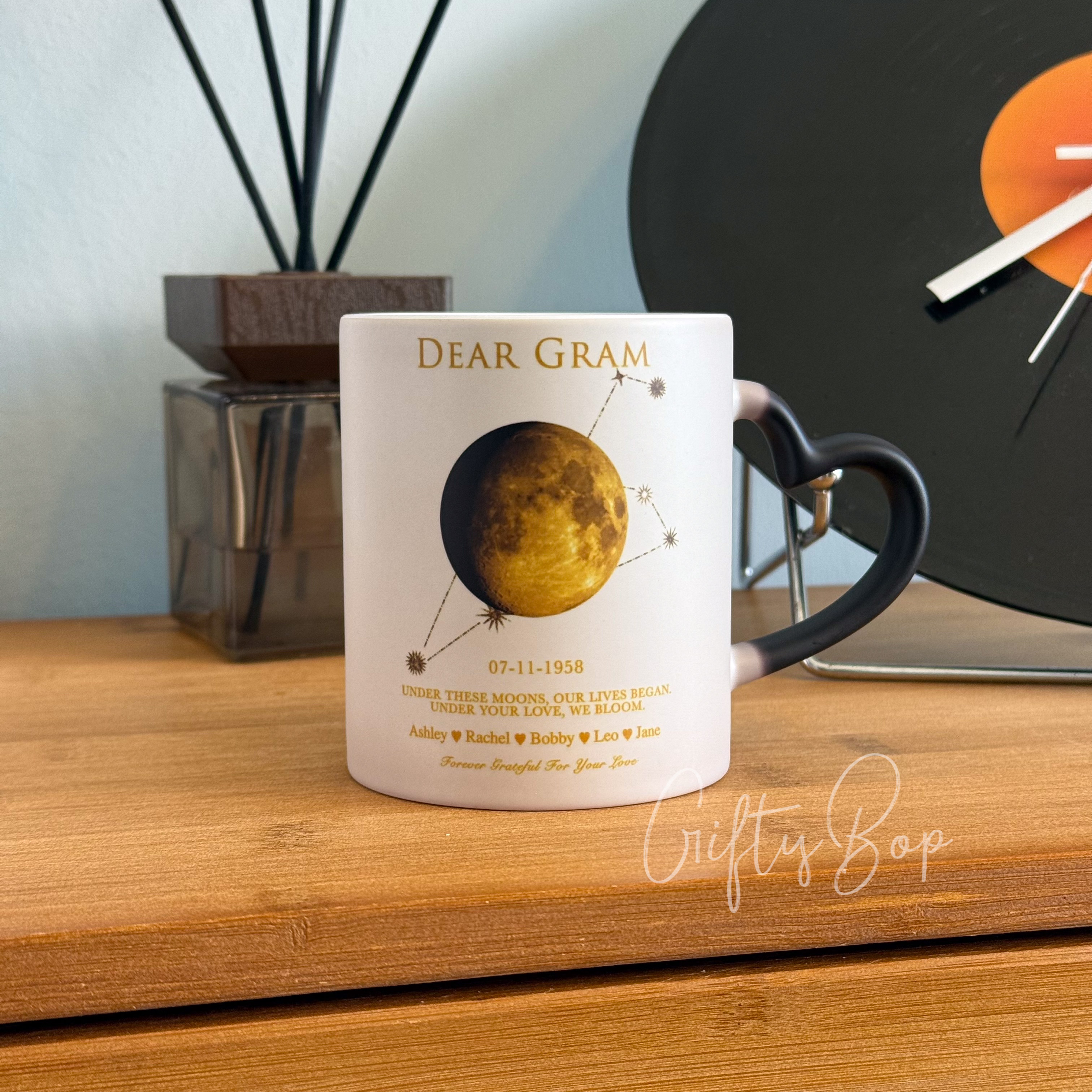 Custom Special Date Moon Phase Mug | Personalized "Grammy" Constellation Gift with Family Names
