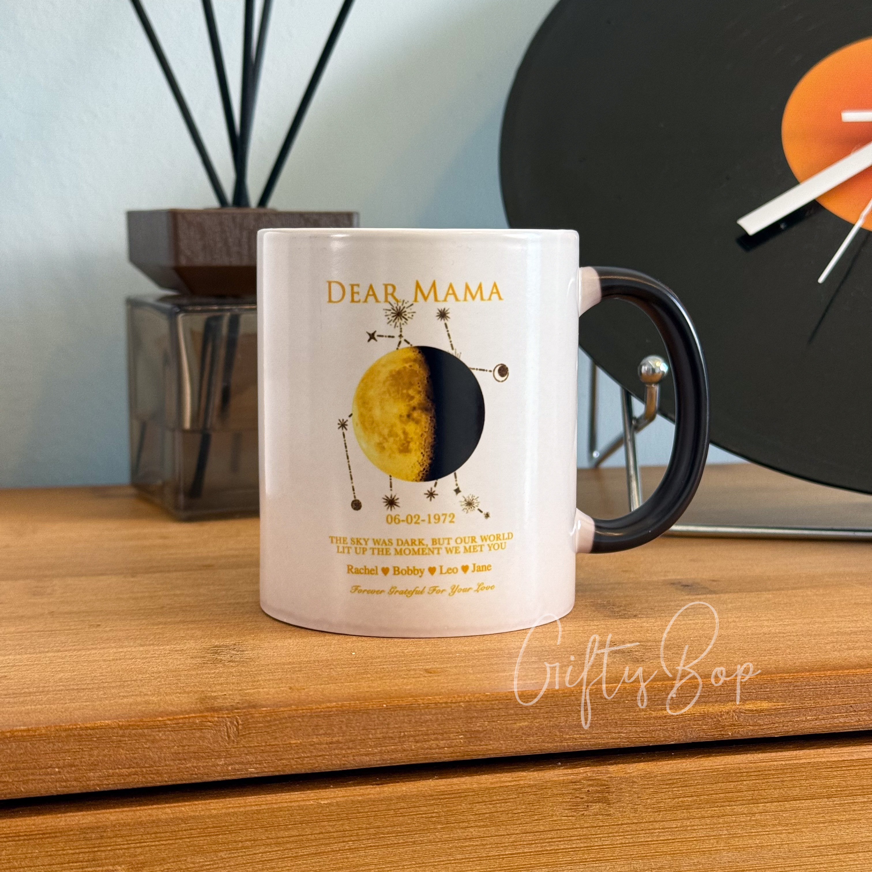 Custom Special Date Moon Phase Mug | Personalized "Grammy" Constellation Gift with Family Names