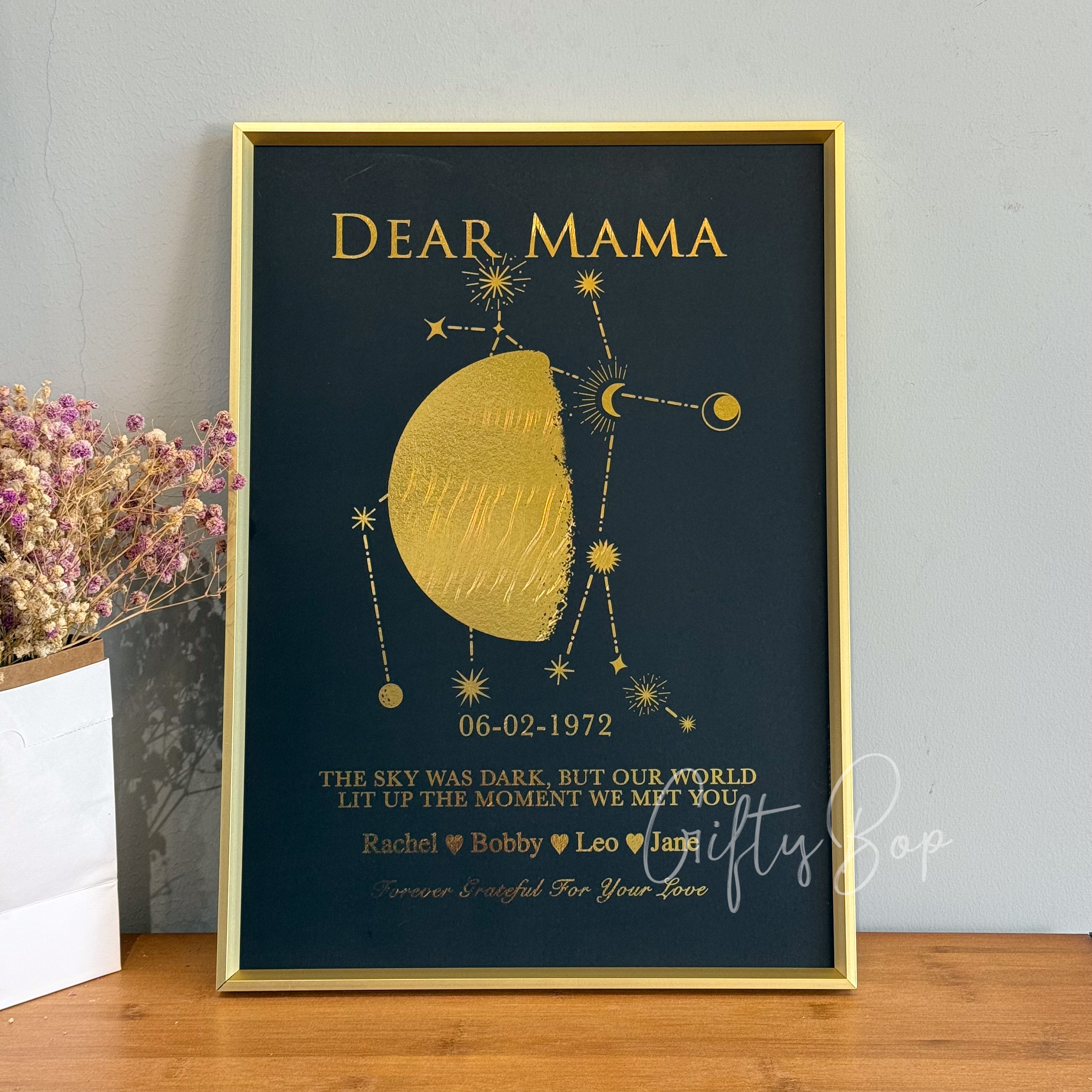 Custom Gold Foil Special Date Moon Phase Art | Personalized Framed Print with Family Names