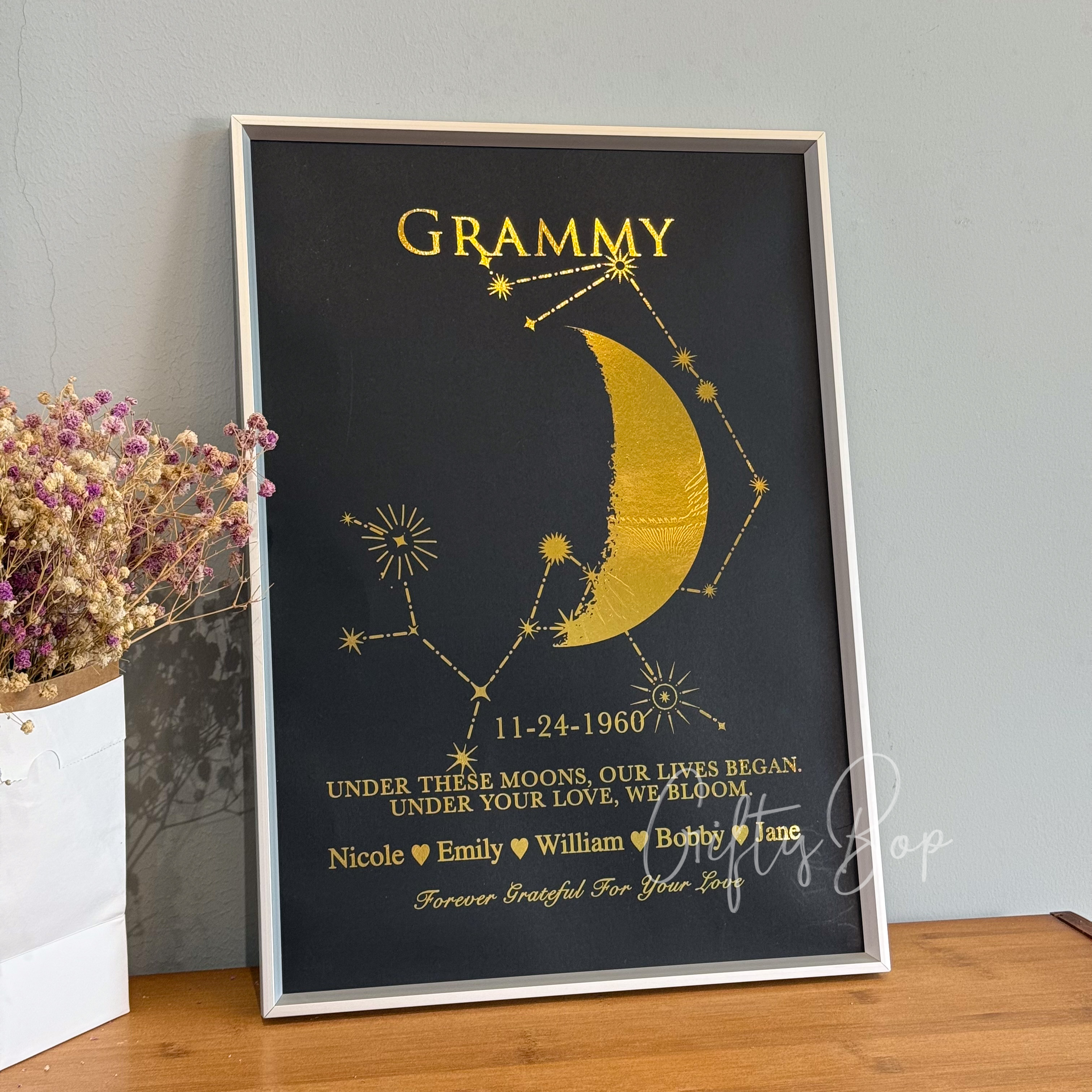 Custom Gold Foil Special Date Moon Phase Art | Personalized Framed Print with Family Names