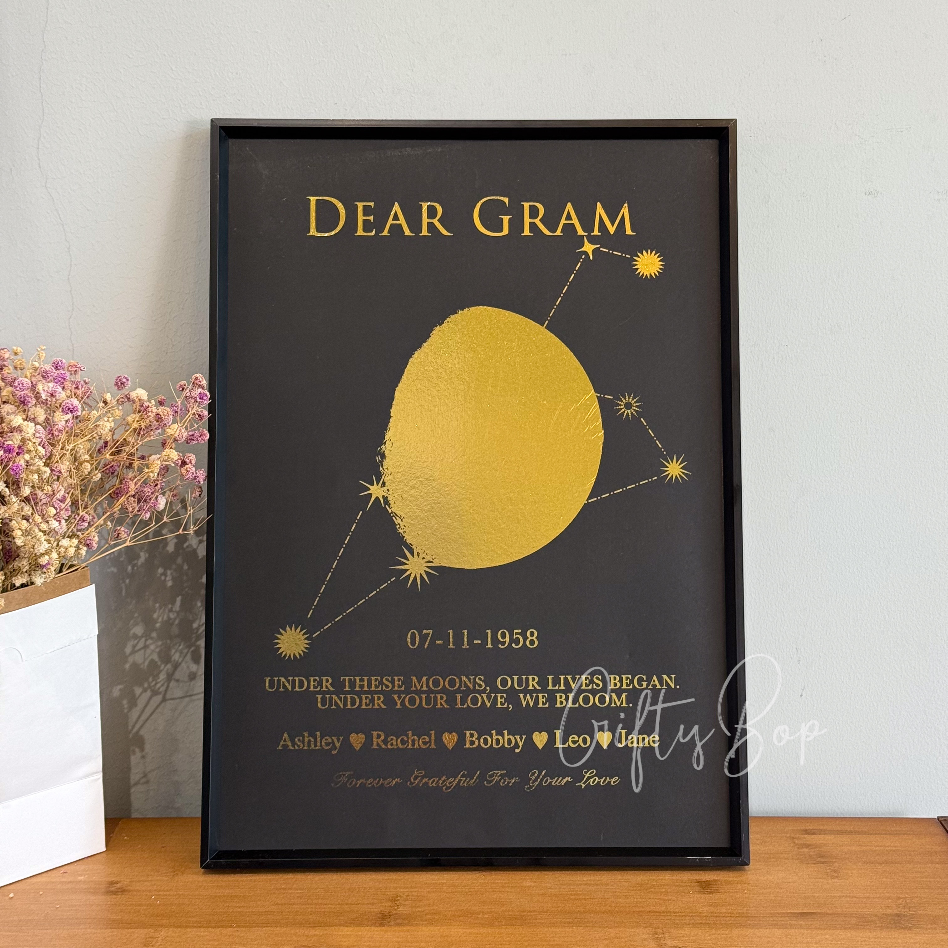 Custom Gold Foil Special Date Moon Phase Art | Personalized Framed Print with Family Names