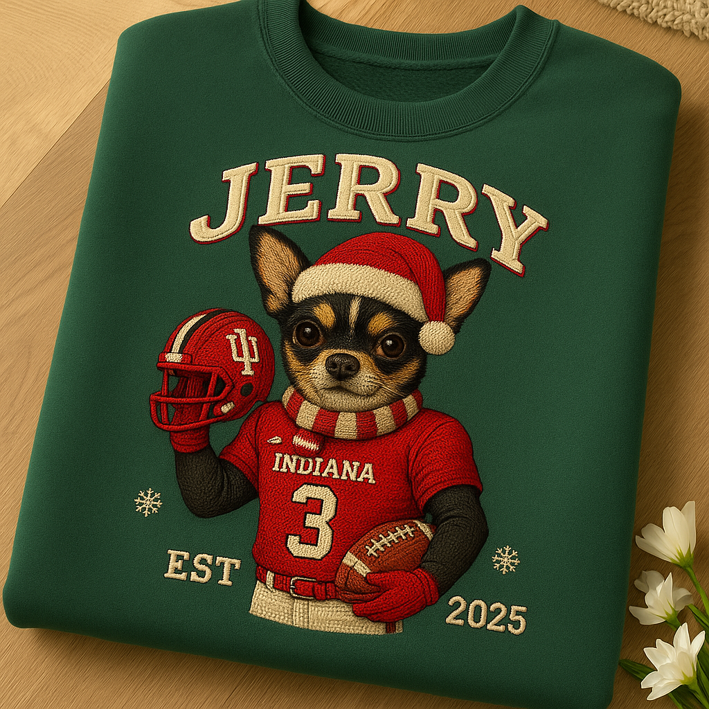 Personalized Pet Football Jersey Sweatshirt – Custom Embroidery Christmas Edition