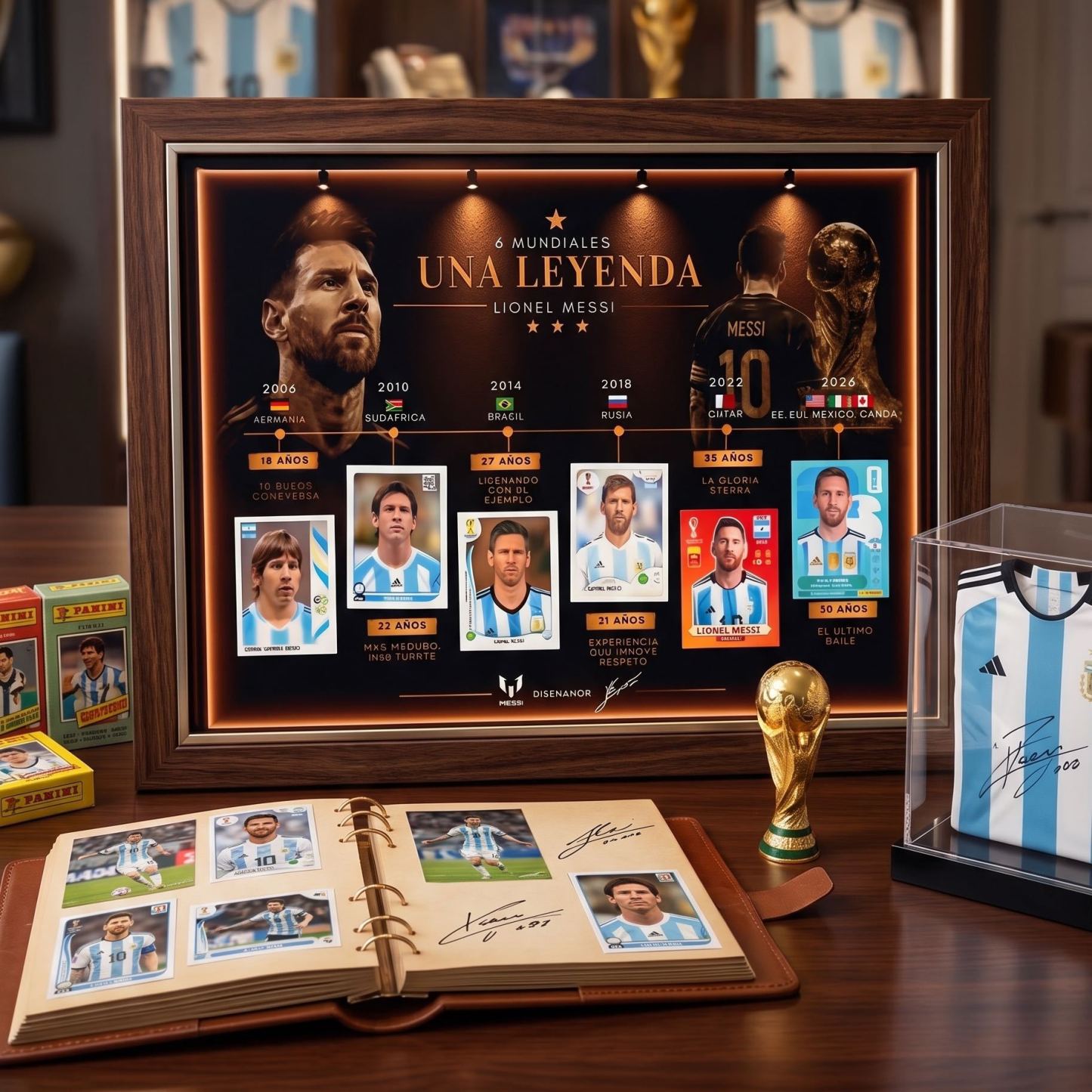 Lionel Messi Una Leyenda Luxury Frame – 6x World Cup Career Evolution Frame (2006-2026)