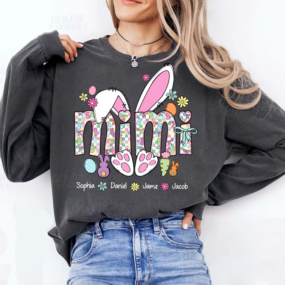 Personalized Mimi/Nana/Gigi Easter T-Shirt | Custom Bunny & Bow Gift for mama