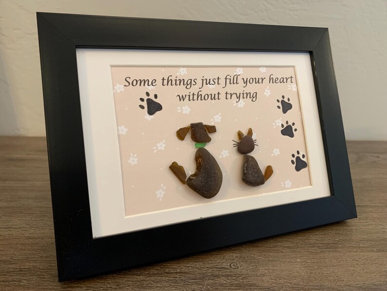 Dog and Cat Sea Glass Art