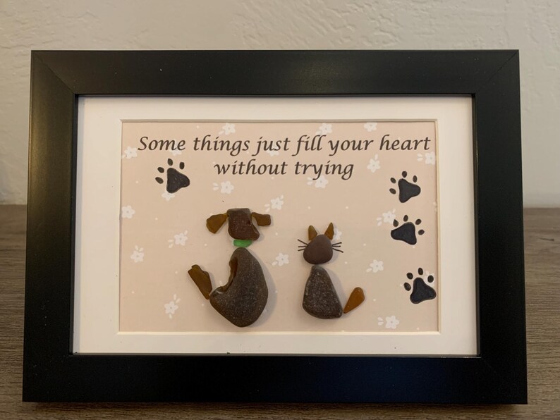 Dog and Cat Sea Glass Art