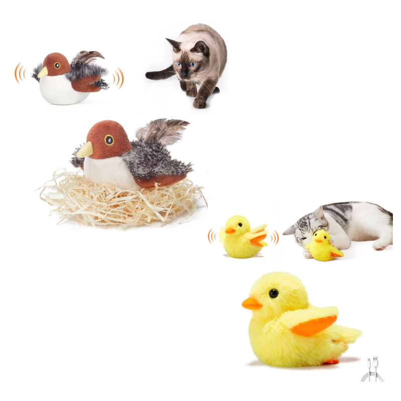 Interactive Cat Toy Flapping Bird with Chipping Sounds (Rechargeable)