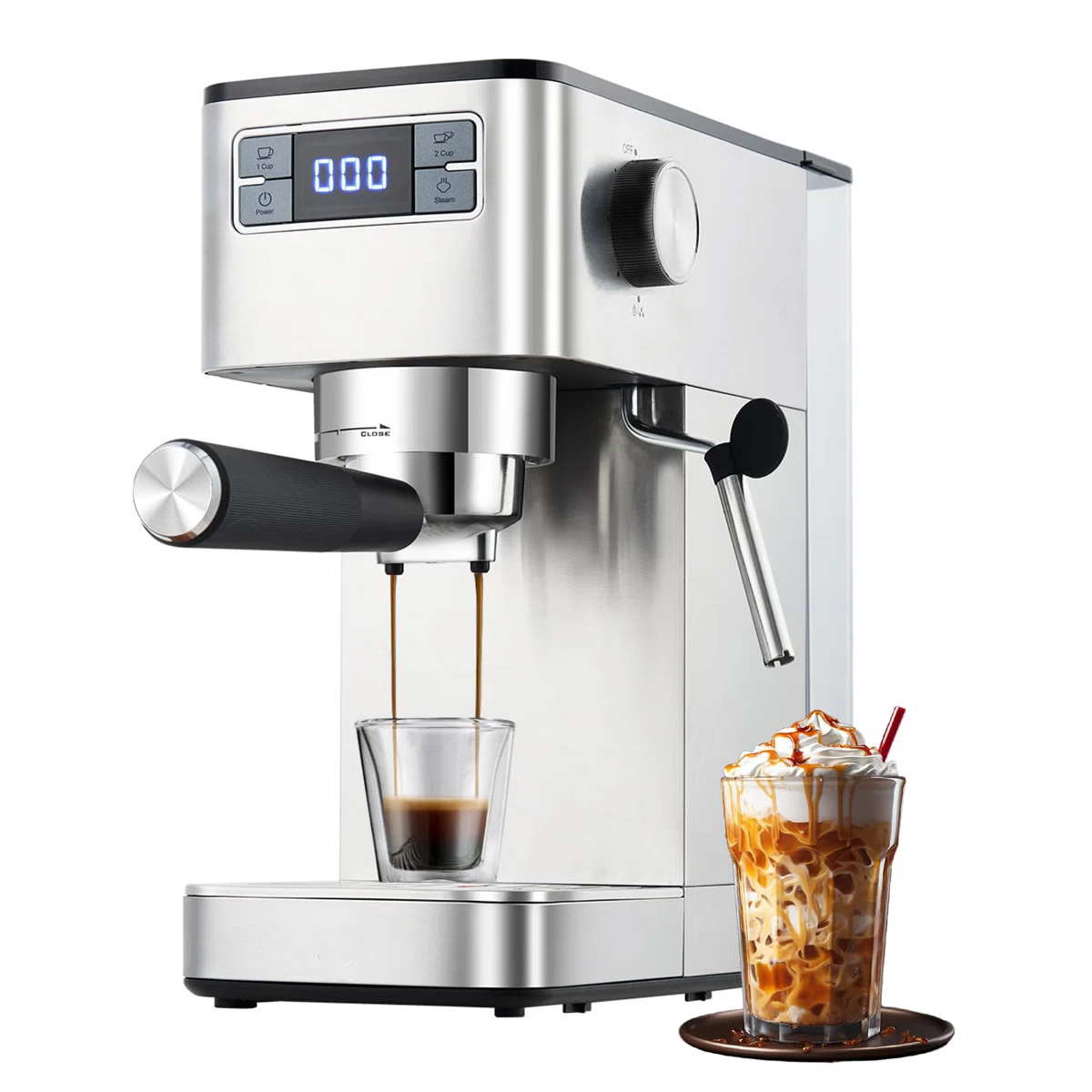 20 Bar Semi-Automatic Espresso Machine – Italian Style Stainless Steel with Integrated Adjustable Grinder & Milk Frother, Removable Water Tank, Compact Home Coffee Maker (Silver)