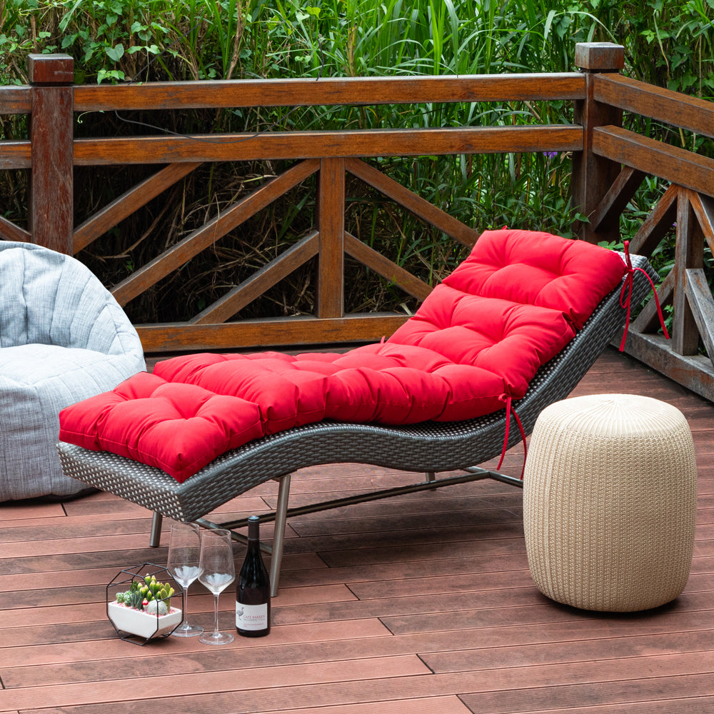 Outdoor Chaise Lounge Cushion 72x22x4 inches, Floral Tufted Thick Replacement Cushion with Ties, All Weather Wicker Patio Furniture Cushion