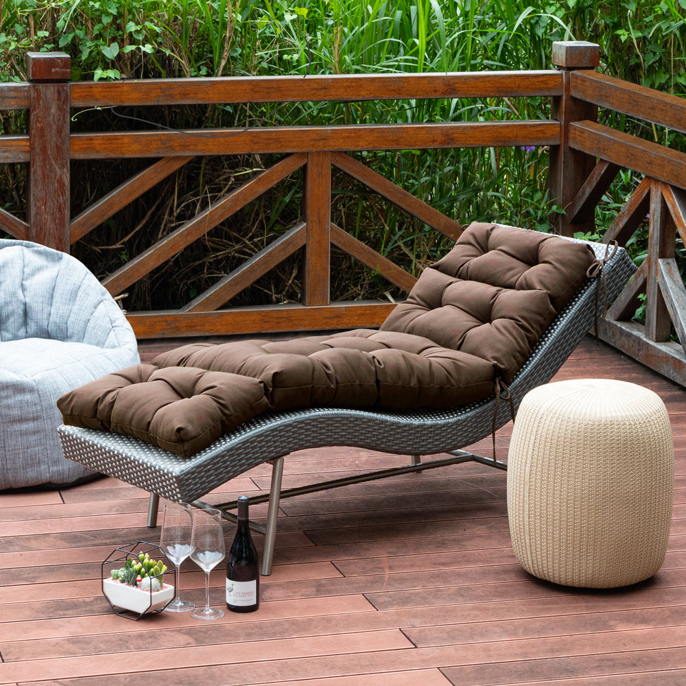 Outdoor Chaise Lounge Cushion 72x22x4 inches, Floral Tufted Thick Replacement Cushion with Ties, All Weather Wicker Patio Furniture Cushion