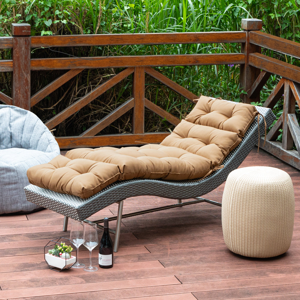 Outdoor Chaise Lounge Cushion 72x22x4 inches, Floral Tufted Thick Replacement Cushion with Ties, All Weather Wicker Patio Furniture Cushion