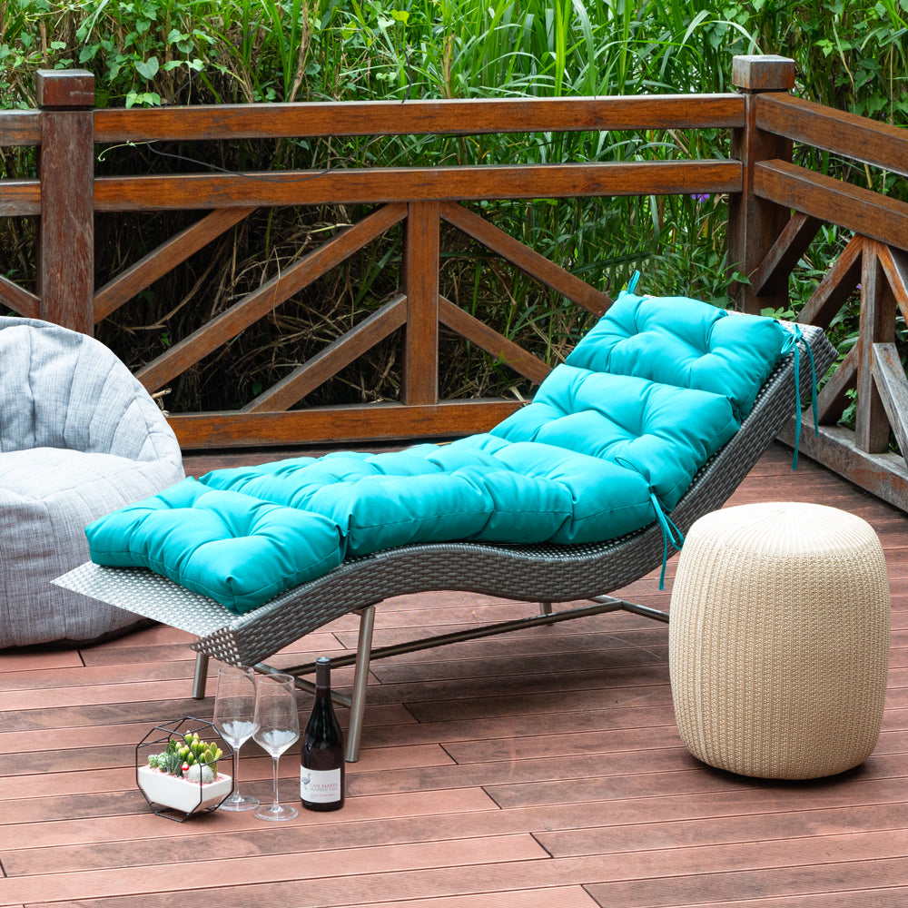 Outdoor Chaise Lounge Cushion 72x22x4 inches, Floral Tufted Thick Replacement Cushion with Ties, All Weather Wicker Patio Furniture Cushion