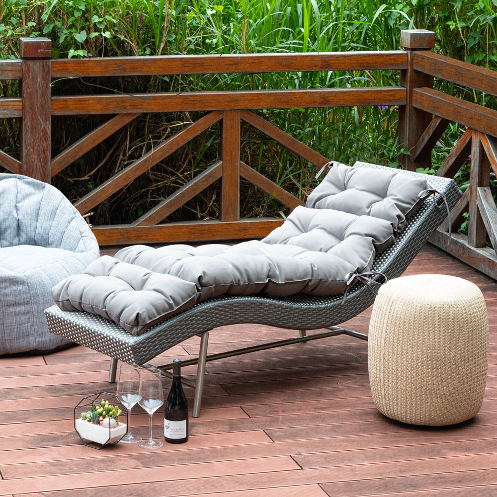 Outdoor Chaise Lounge Cushion 72x22x4 inches, Floral Tufted Thick Replacement Cushion with Ties, All Weather Wicker Patio Furniture Cushion