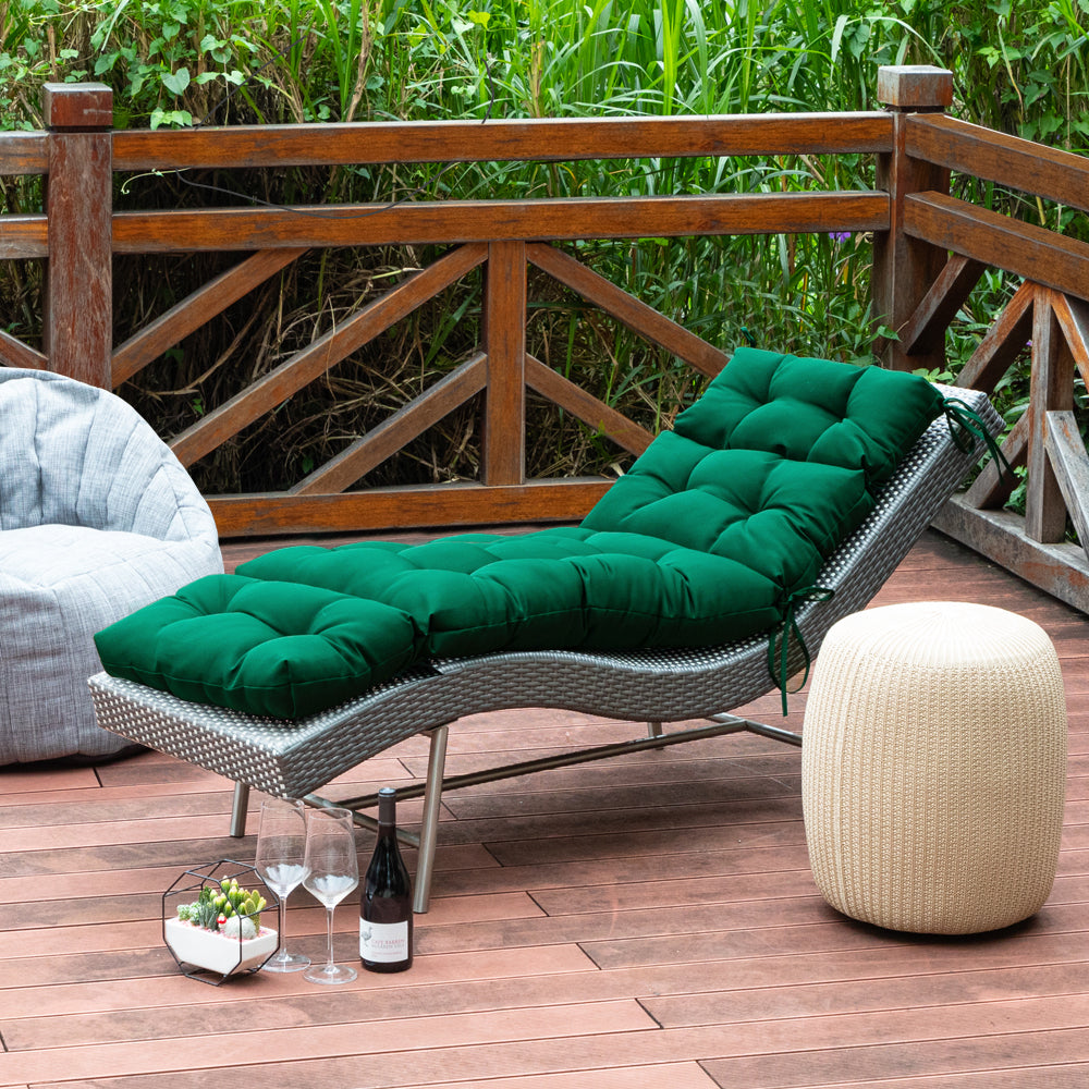 Outdoor Chaise Lounge Cushion 72x22x4 inches, Floral Tufted Thick Replacement Cushion with Ties, All Weather Wicker Patio Furniture Cushion