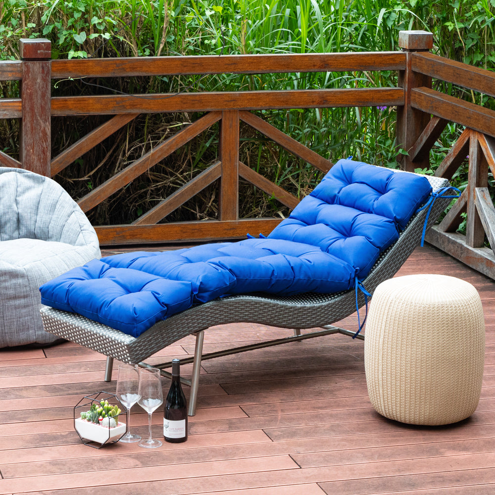 Outdoor Chaise Lounge Cushion 72x22x4 inches, Floral Tufted Thick Replacement Cushion with Ties, All Weather Wicker Patio Furniture Cushion