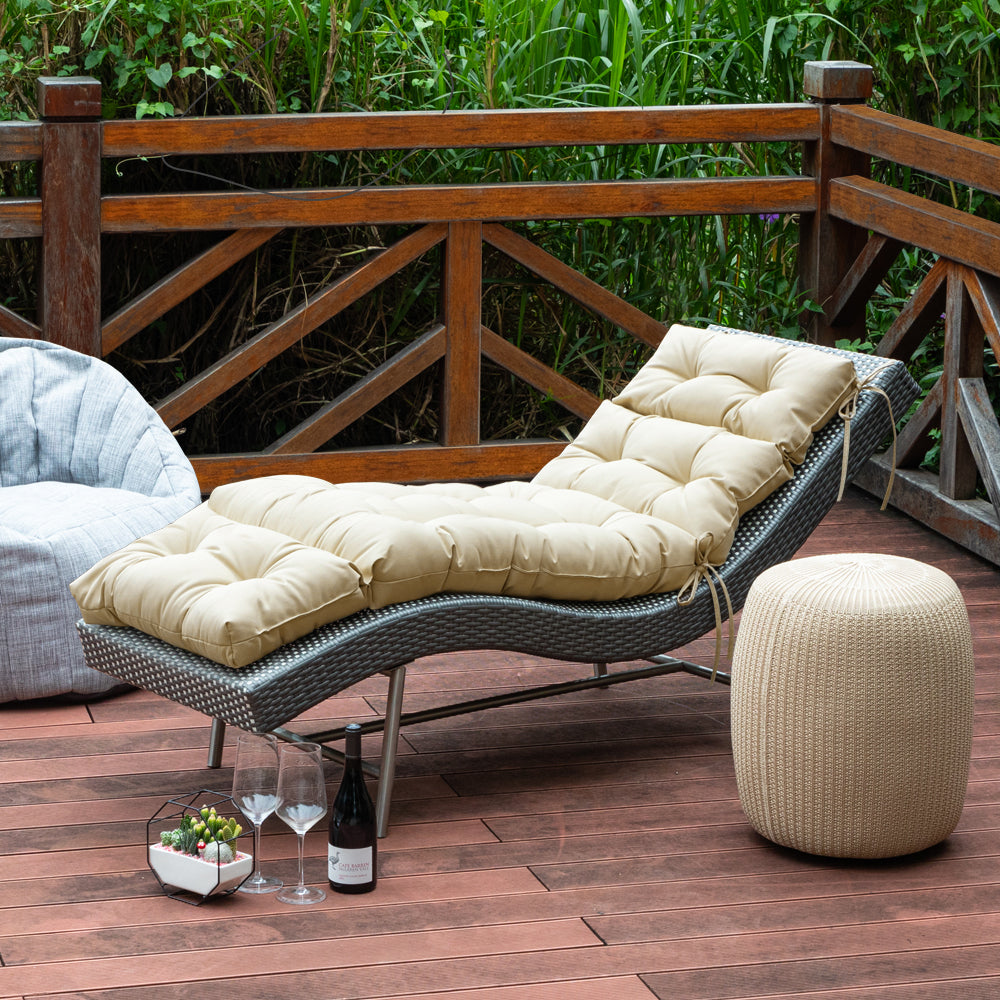 Outdoor Chaise Lounge Cushion 72x22x4 inches, Floral Tufted Thick Replacement Cushion with Ties, All Weather Wicker Patio Furniture Cushion